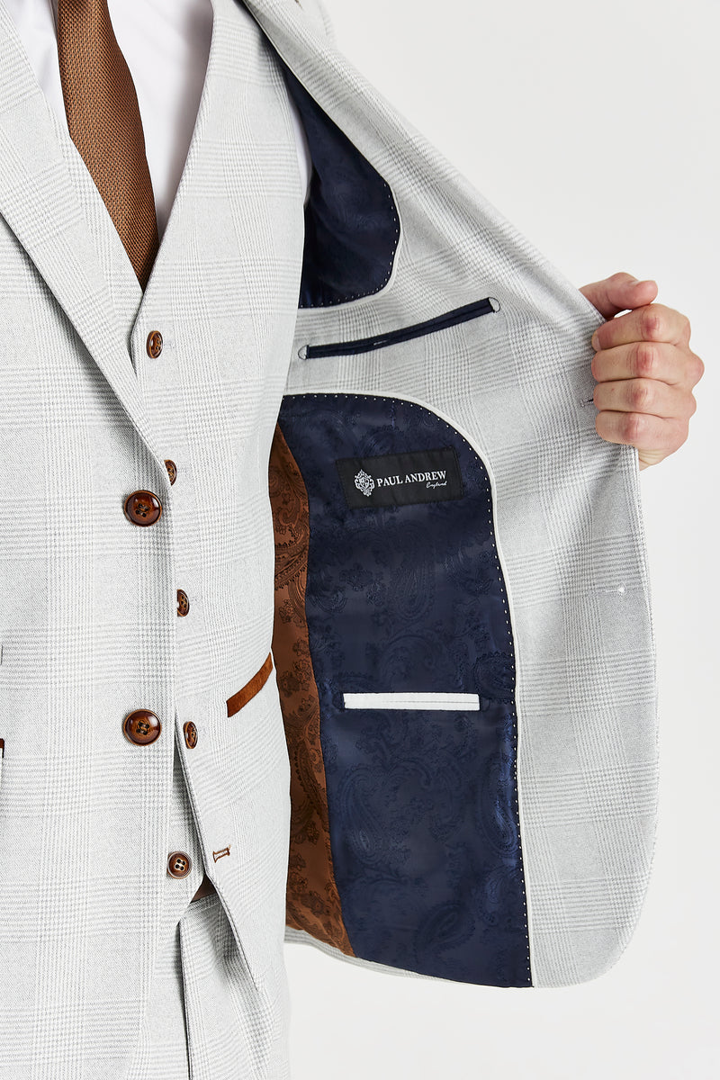 Men’s Herringbone Tweed Suit Jacket - Mark Stone - Stone Beige