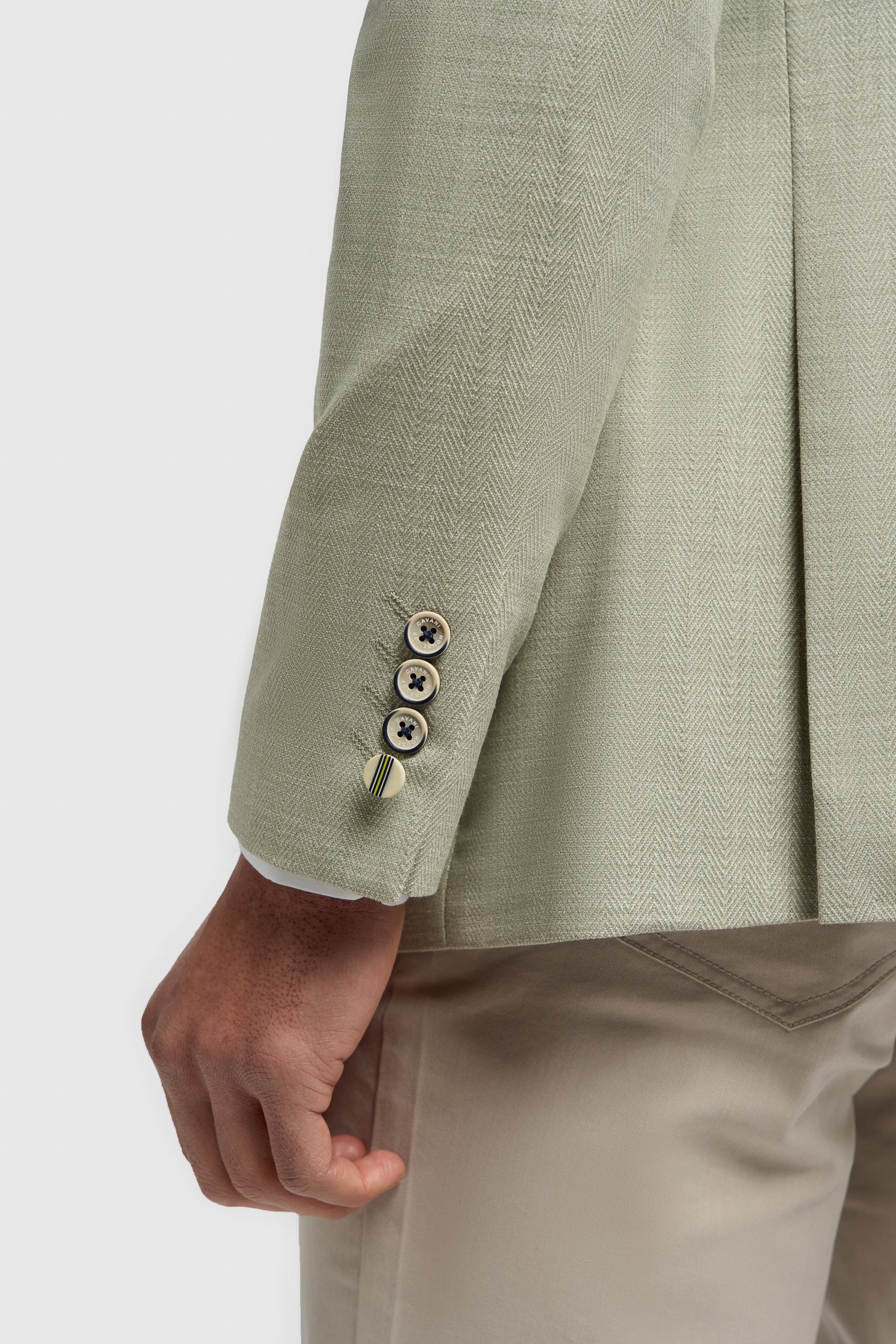 Men’s Herringbone Twill Blazer - Kovan - Sage Green Detail Picture