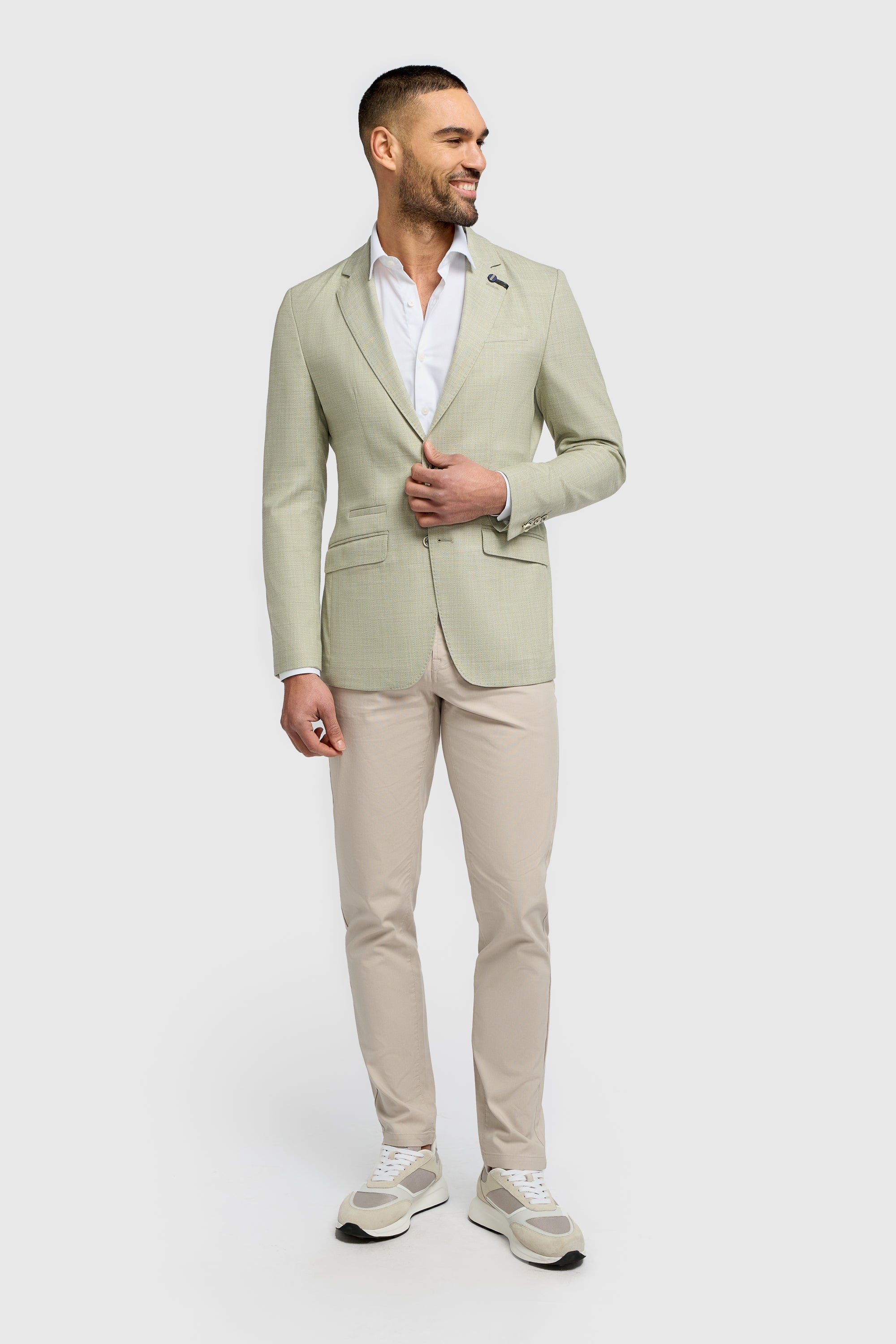 Men’s Herringbone Twill Blazer - Kovan - Sage Green Model Picture