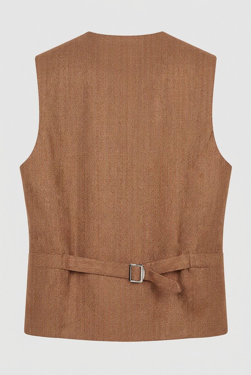 Men’s Herringbone Waistcoat Set - Cinnamon Brown Back Picture