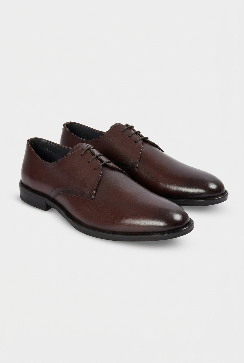 Men’s Leather Derby Lace Up Shoes - Brown Pair Side Picture