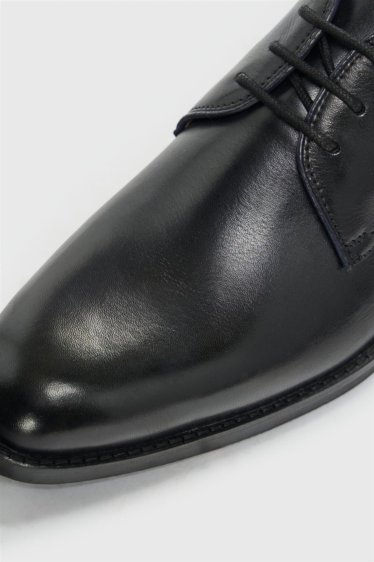 Men’s Leather Lace Up Derby Dress Shoes - Taylor - Black Detail Picture