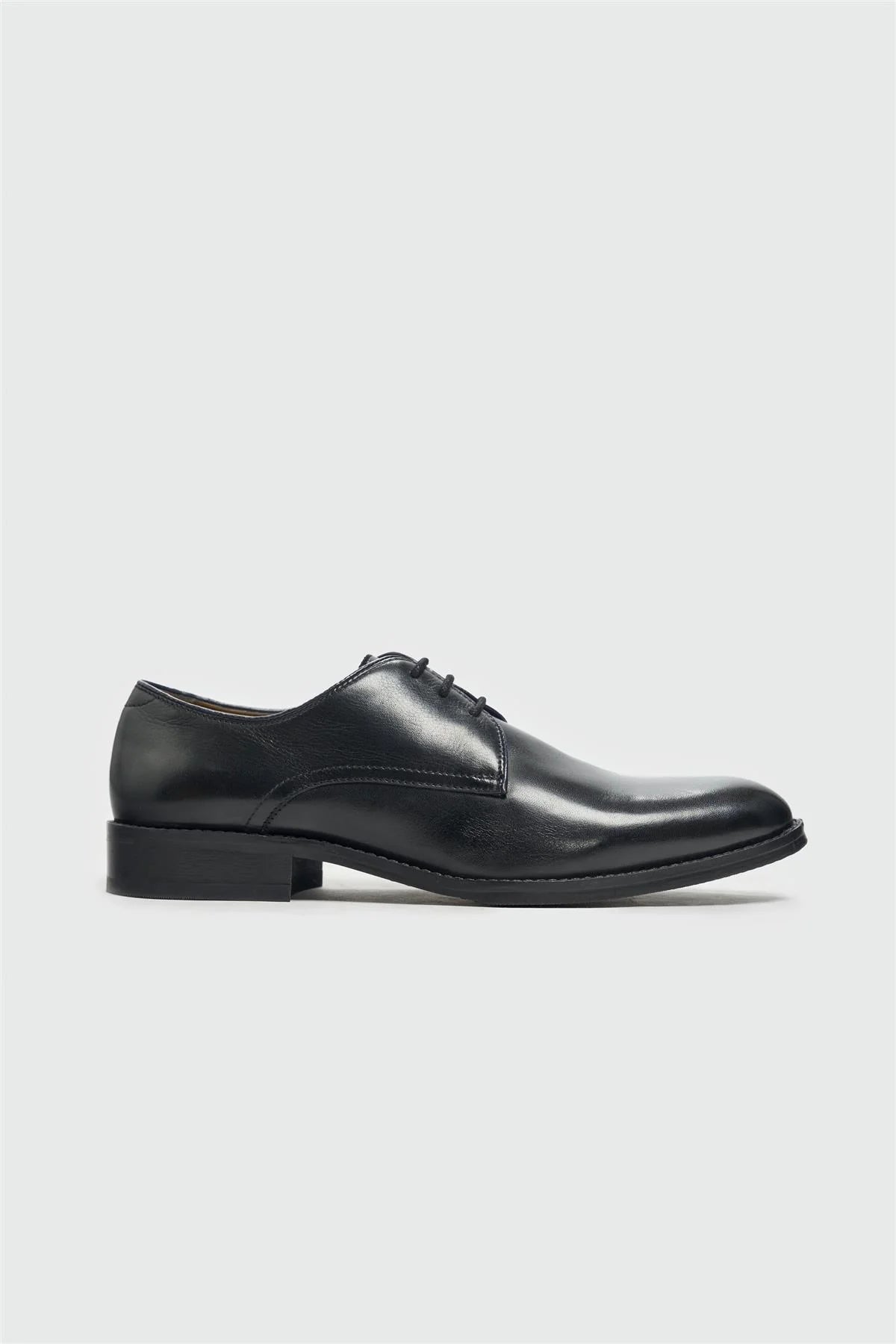 Men’s Leather Lace Up Derby Dress Shoes - Taylor - Black Side Picture