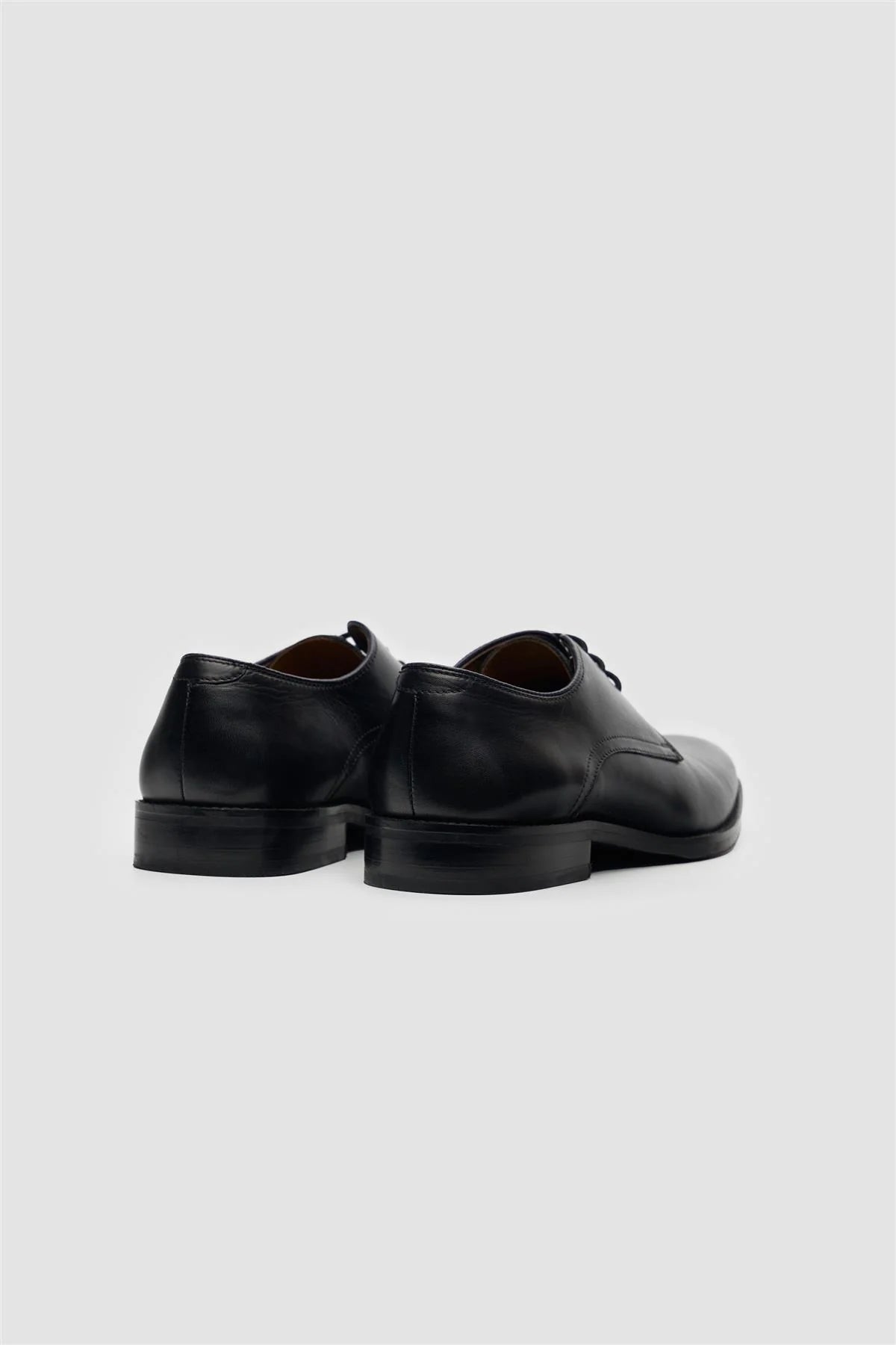 Men’s Leather Lace Up Derby Dress Shoes - Taylor - Black Pair Back Picture