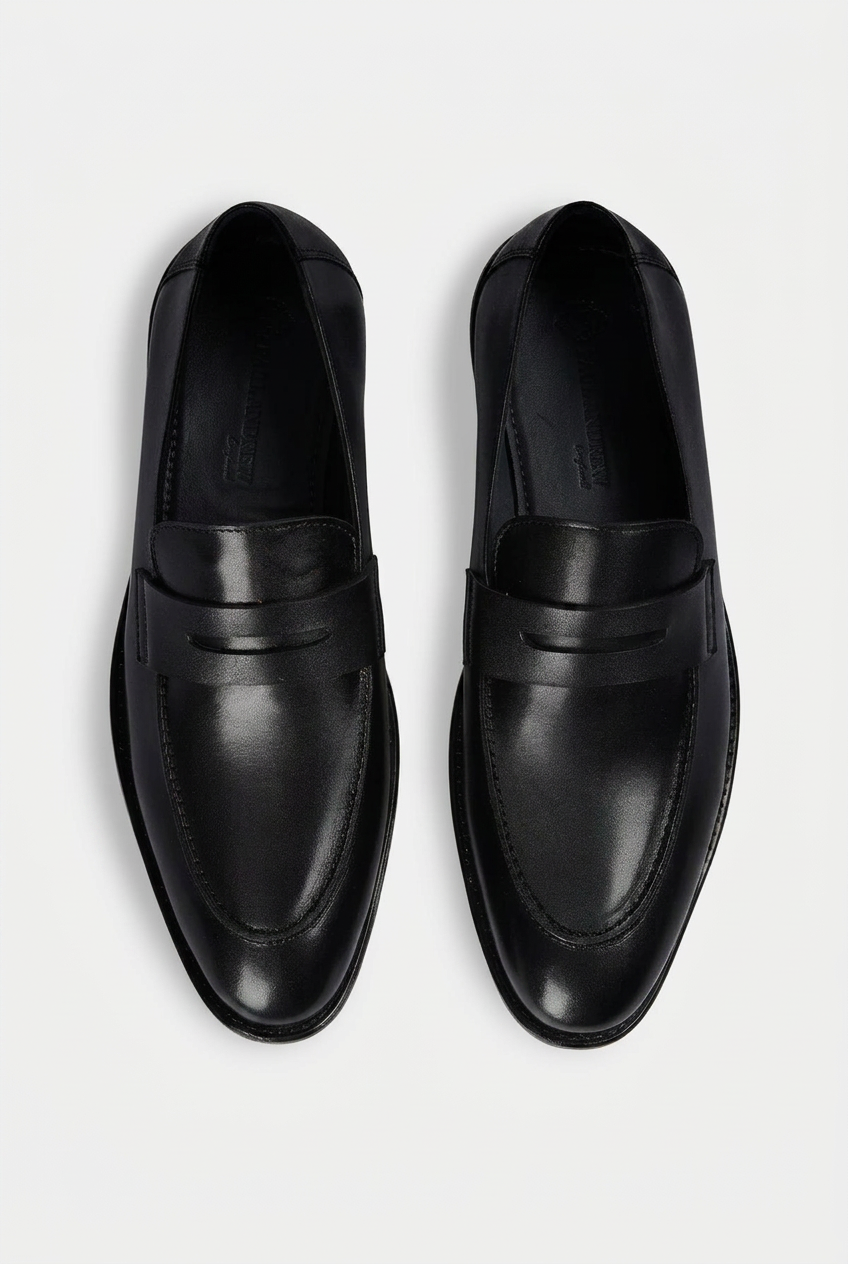Men’s Leather Penny Loafer Shoes - Black Front Picture
