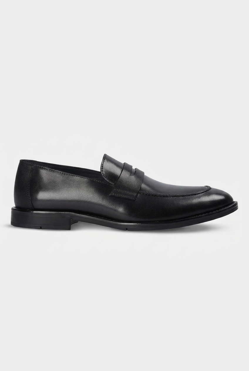 Men’s Leather Penny Loafer Shoes - Black Side