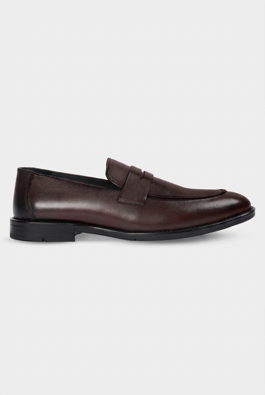 Men’s Leather Penny Loafer Shoes - Brown Side Picture
