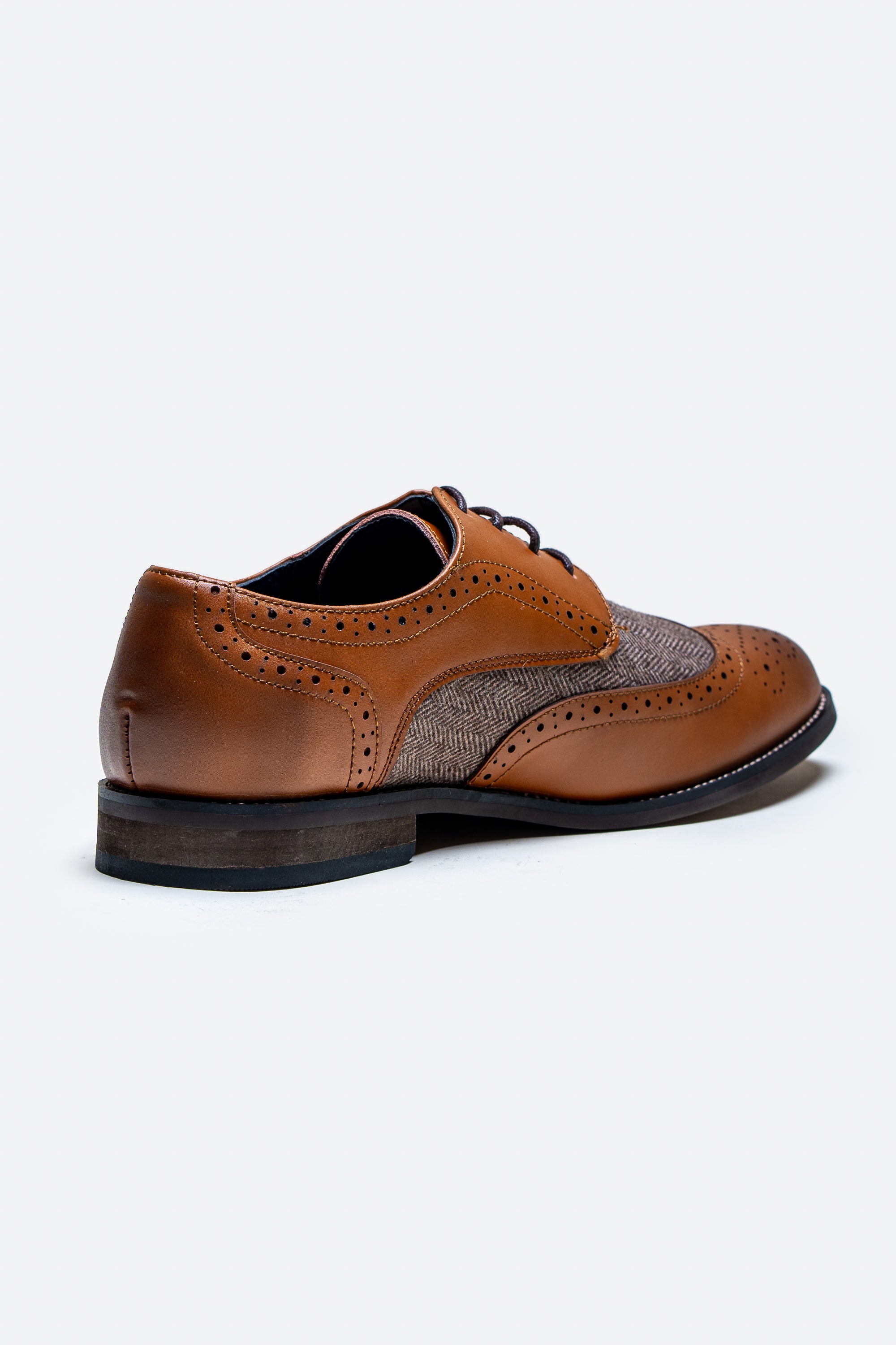 Men's Leather Tweed Retro Derby Brogue Shoes - Oliver - Tan Brown Back Picture