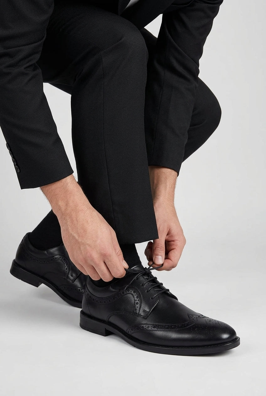 Men’s Leather Wingtip Brogue Derby Dress Shoes - Cambridge - Black Model Picture