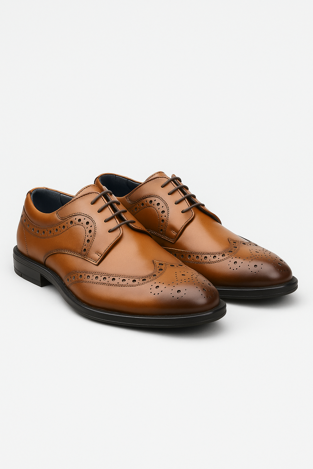 Men’s Leather Wingtip Brogue Derby Dress Shoes - Cambridge - Tan Pair Side Picture