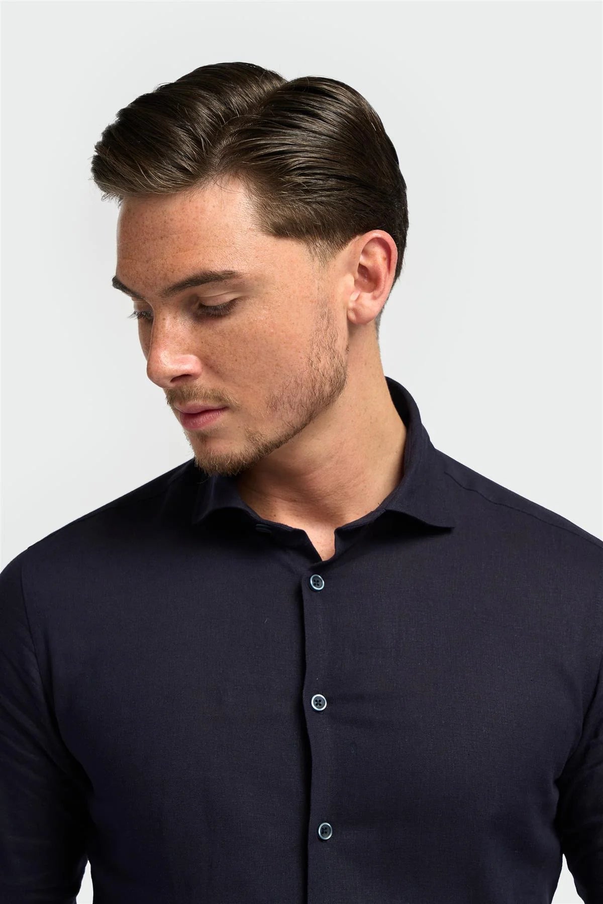 Men’s Linen Blend Slim Fit Button Up Shirt - Matera - Navy