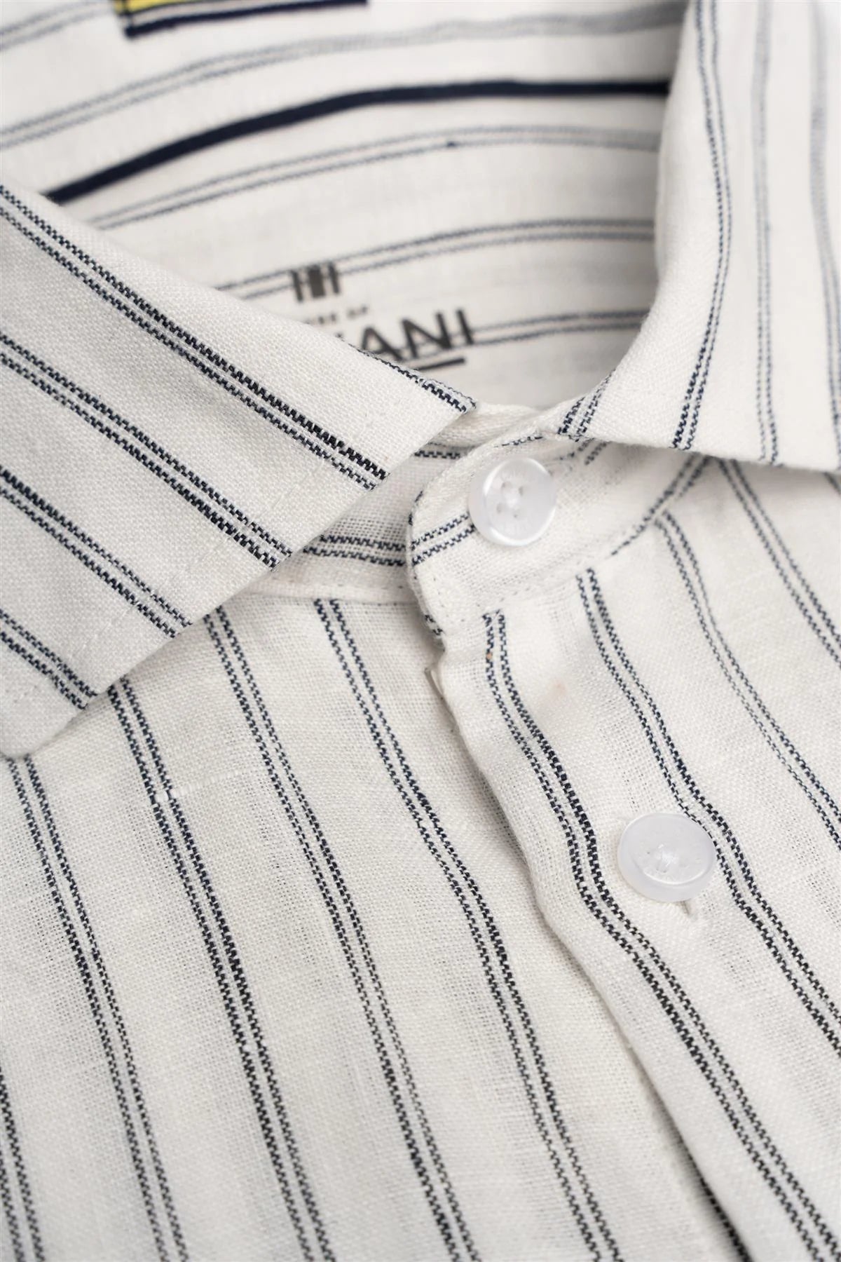 Camicia da uomo a righe in lino a manica lunga - Alberi - Bianco