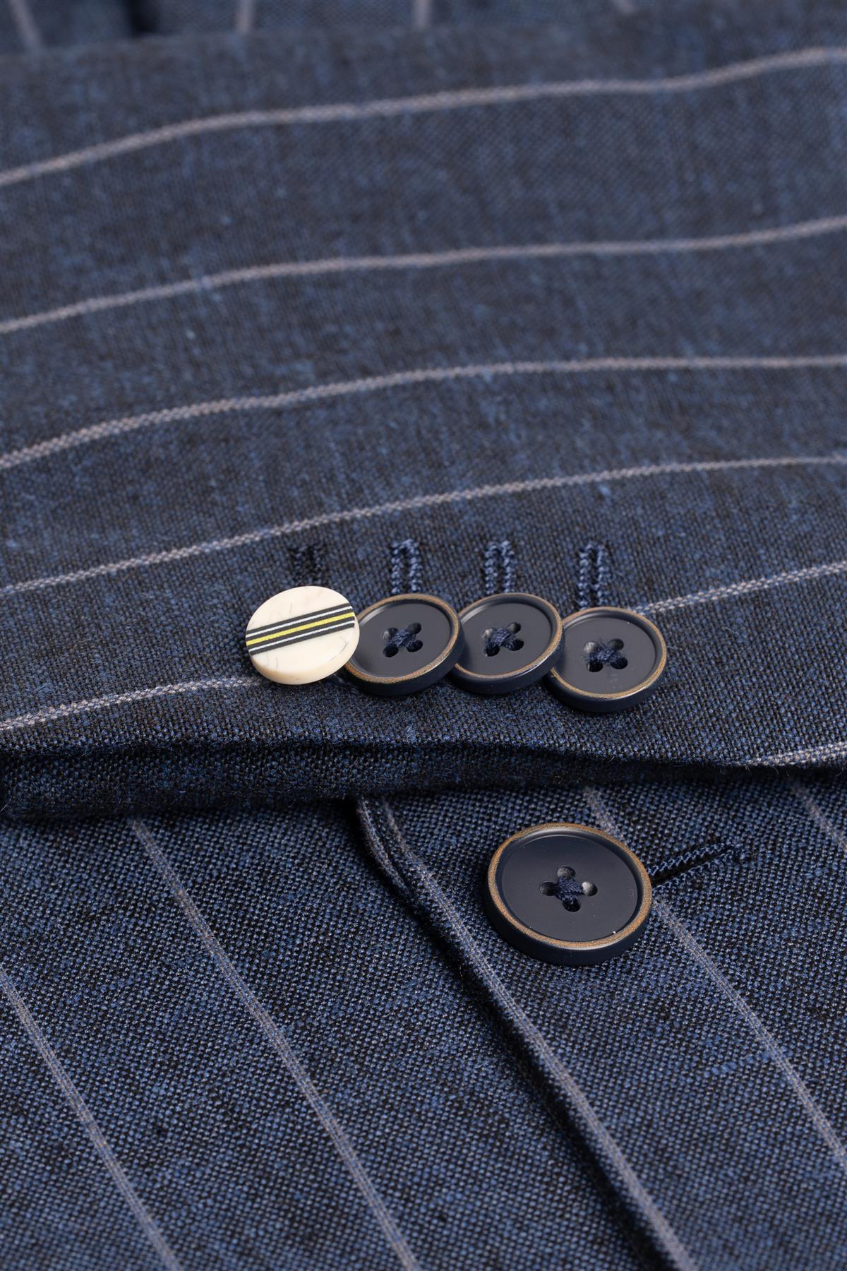 Blazer rayé en lin pour homme avec poches plaquées - Piero - Bleu marine