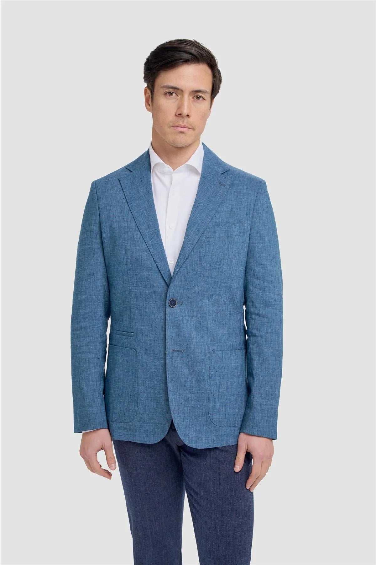 Herren Leinen Slim Fit Freizeitblazer mit aufgesetzten Taschen - Luca - Indigo Blau