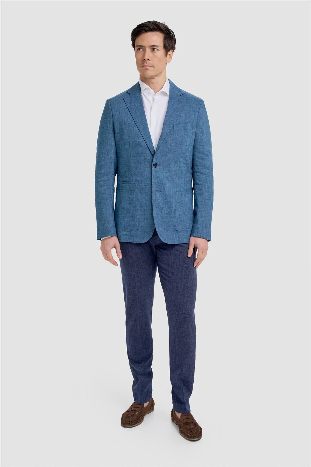 Herren Leinen Slim Fit Freizeitblazer mit aufgesetzten Taschen - Luca - Indigo Blau