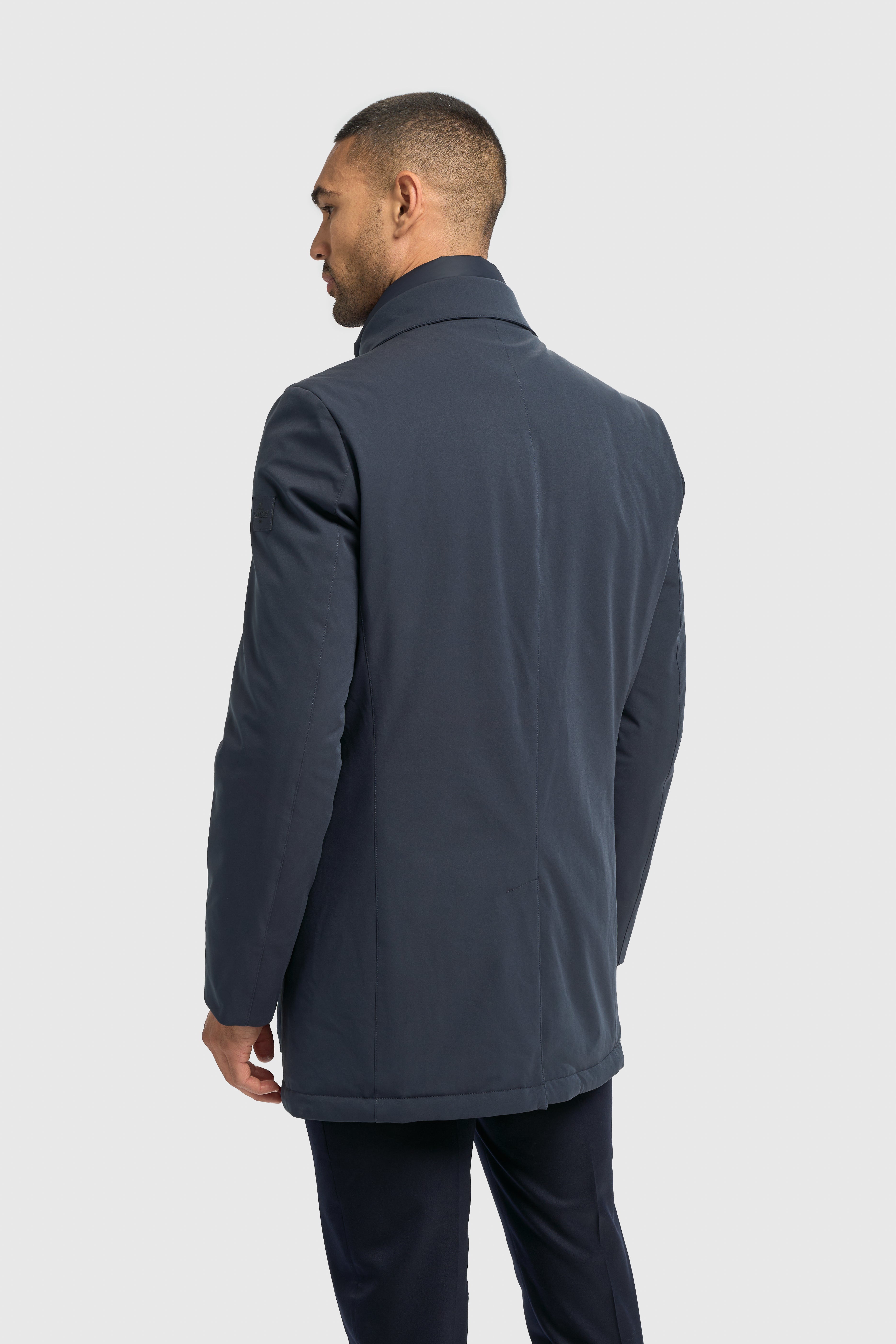 Men’s Long Padded Overcoat - Heston - Navy Back Picture