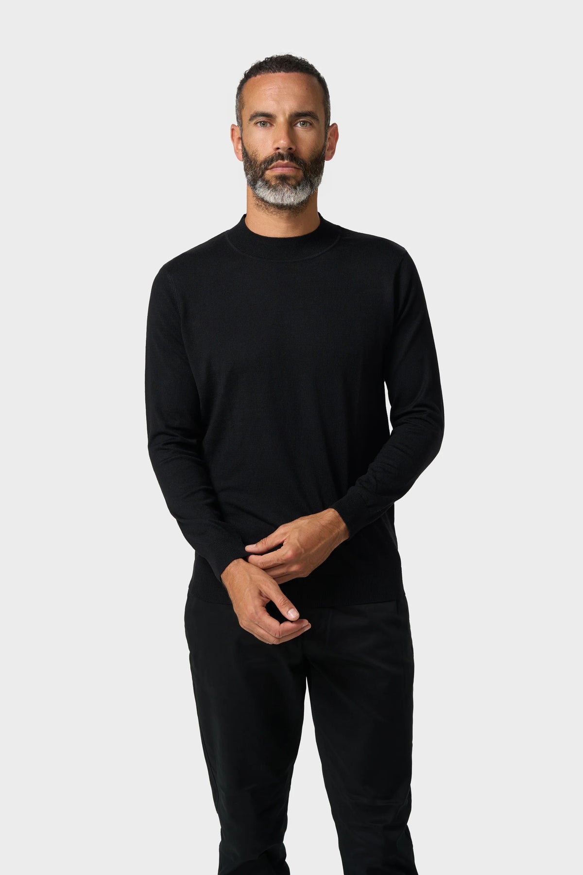 Men's Merino Wool High Neck Knitted Jumper – Cavani Colt Black model picture