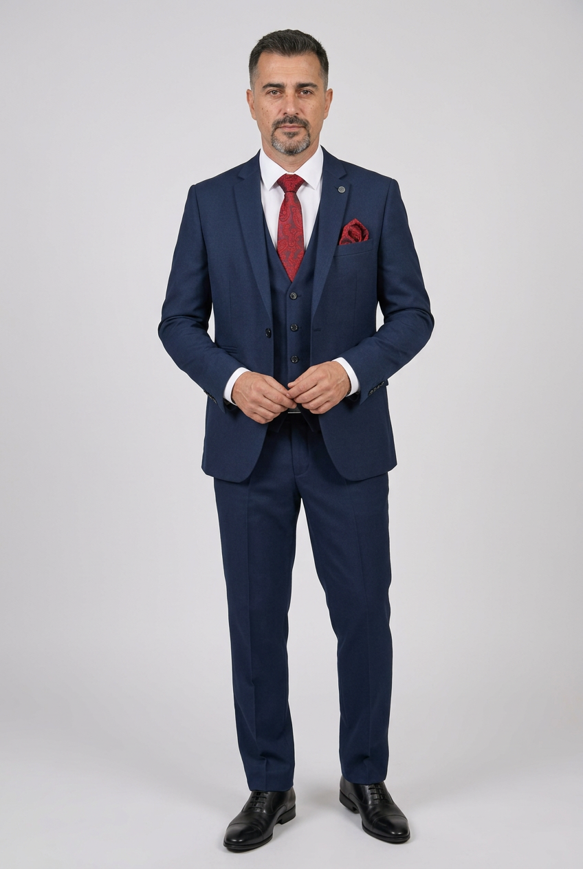 Abito da uomo blu navy a 3 pezzi taglio sartoriale