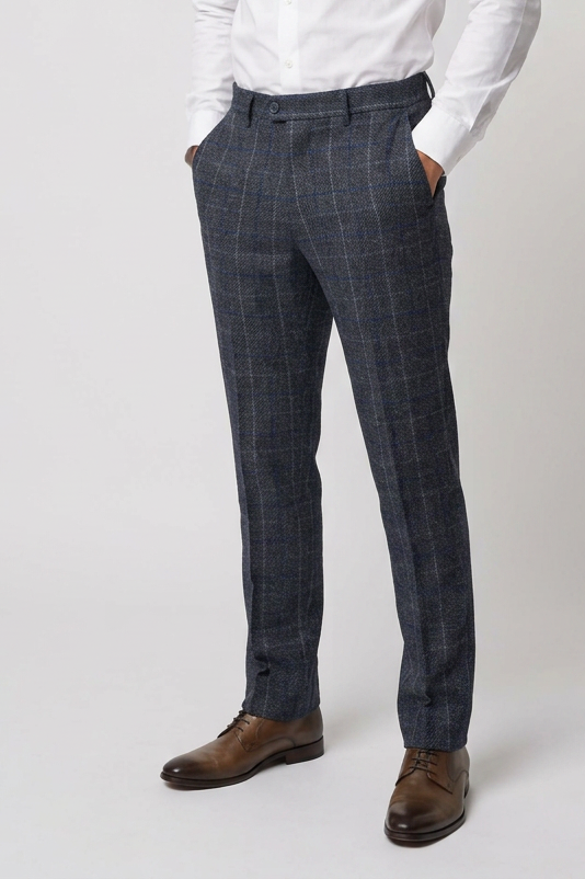 Herren Slim Fit Hose aus marineblauem Karo-Tweed