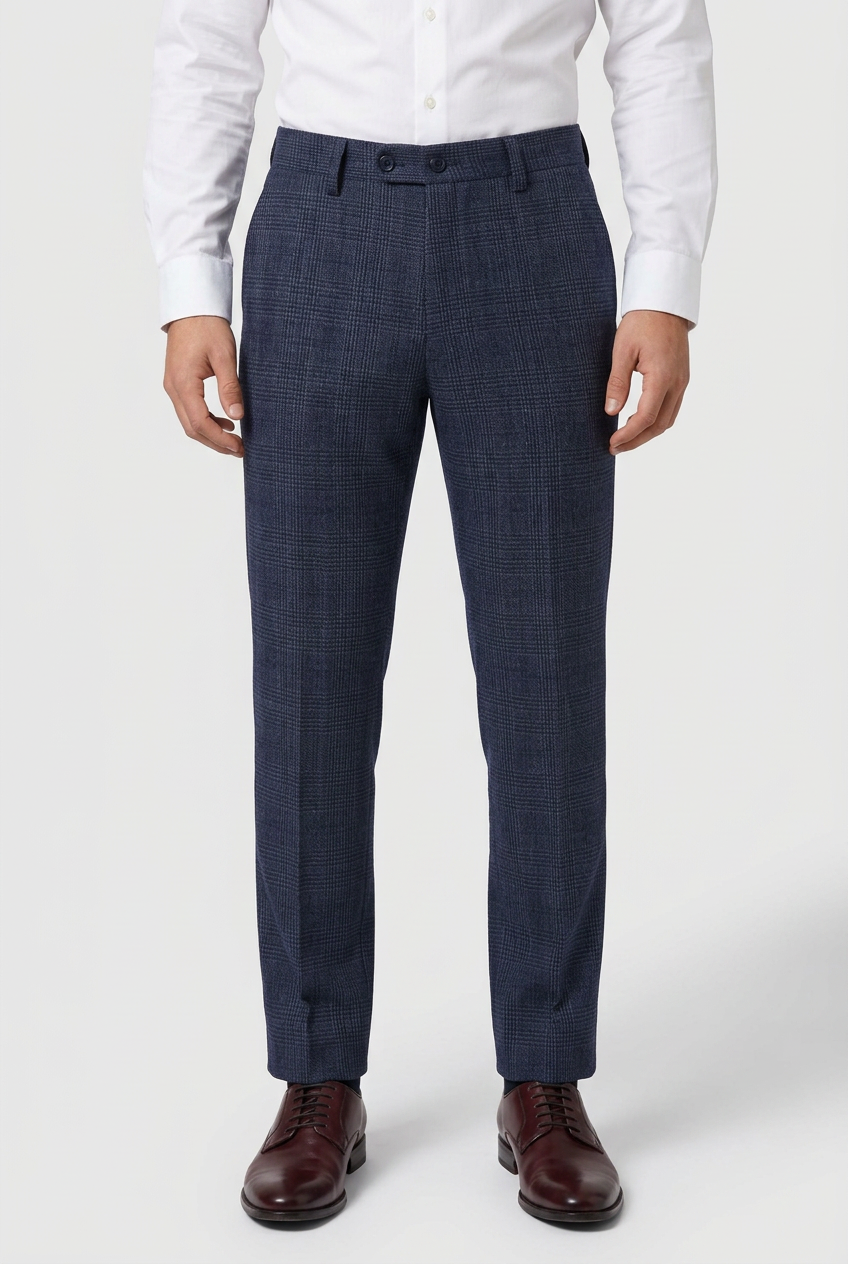 Pantalon formel ajusté pour homme à motif Glen Check bleu marine