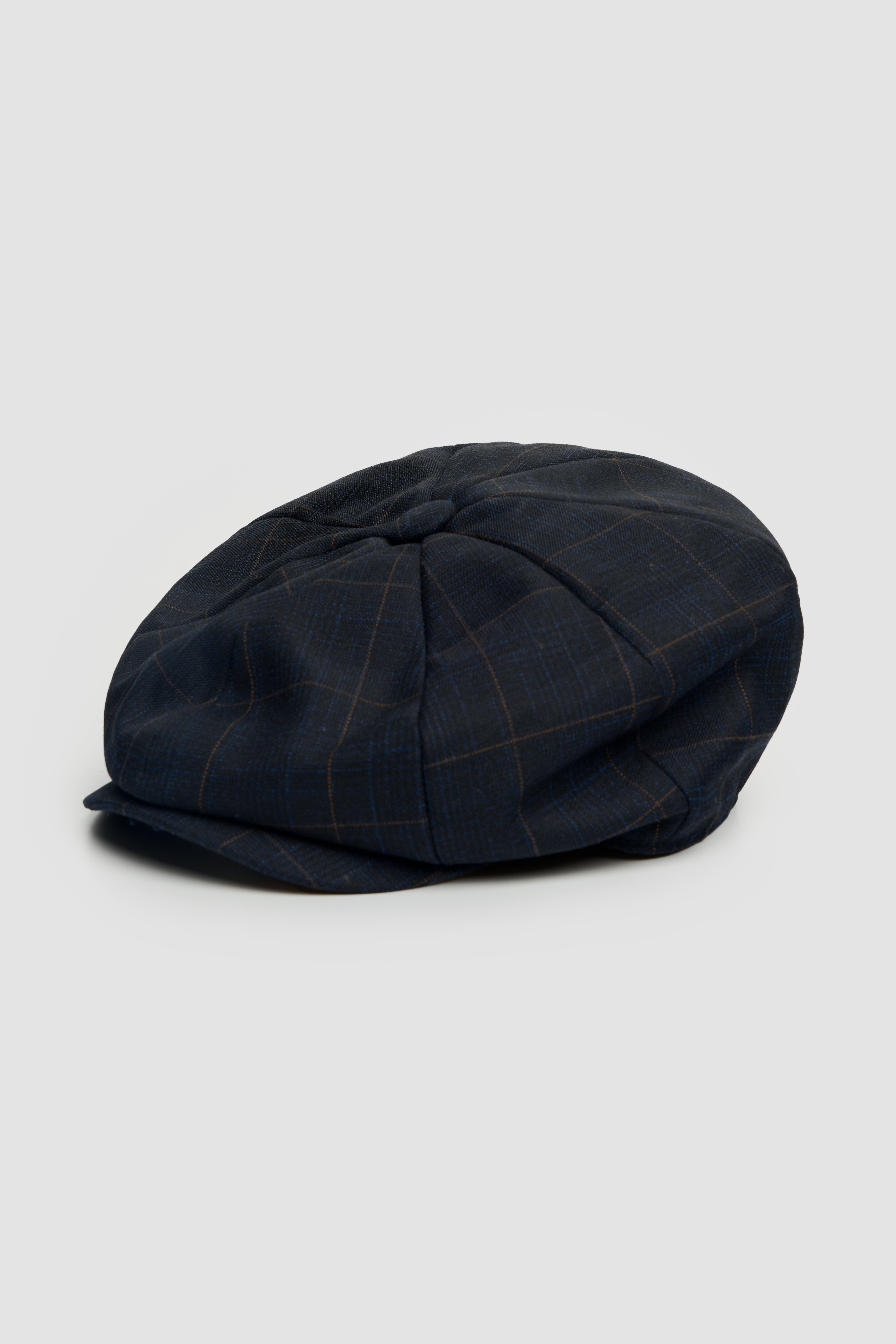 Casquette Baker Boy bleu marine à carreaux pour homme - Torino