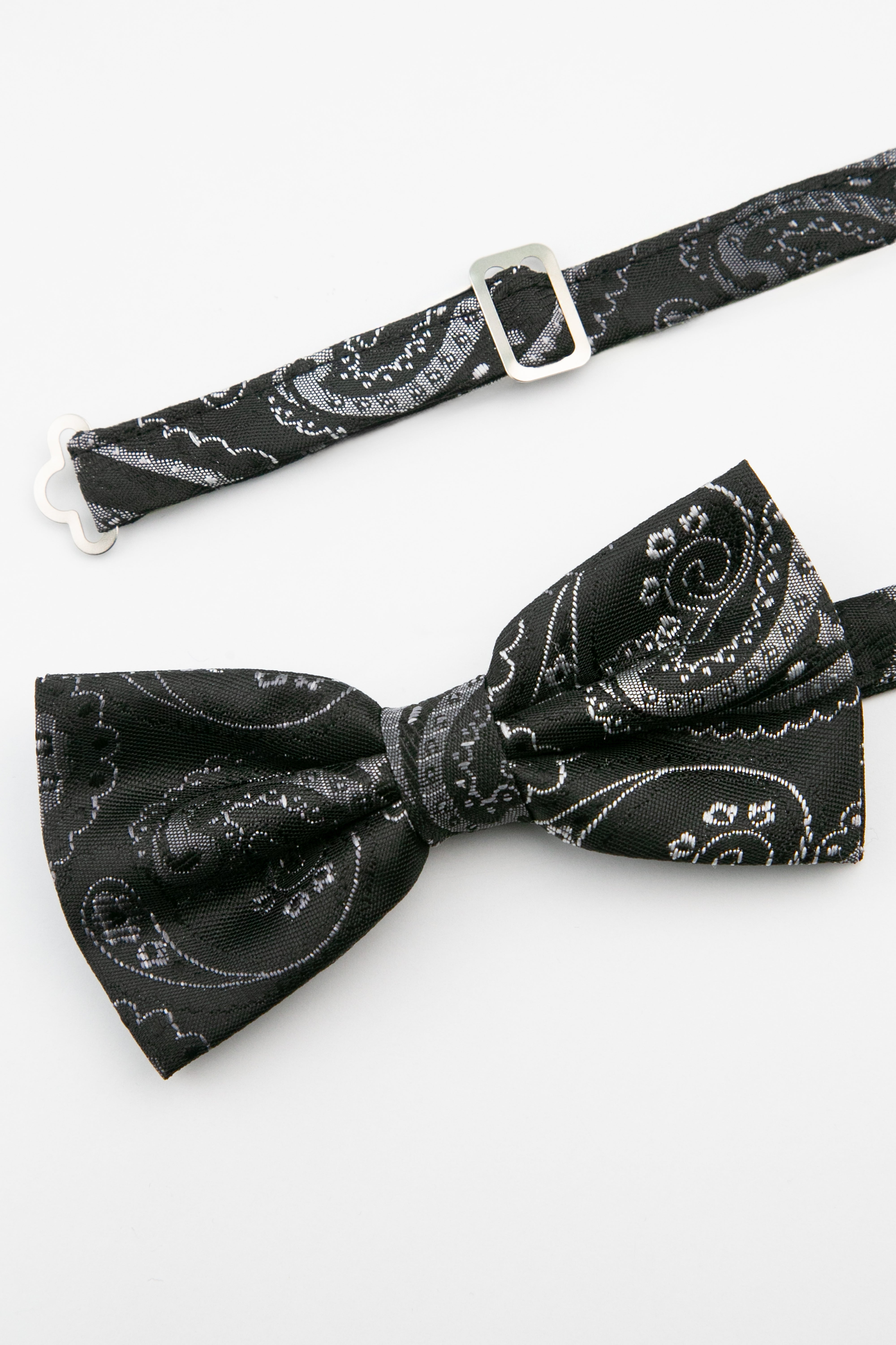 Men's Paisley Pre-Tied Dickie Bow Tie - Black and Silver Detail Picture