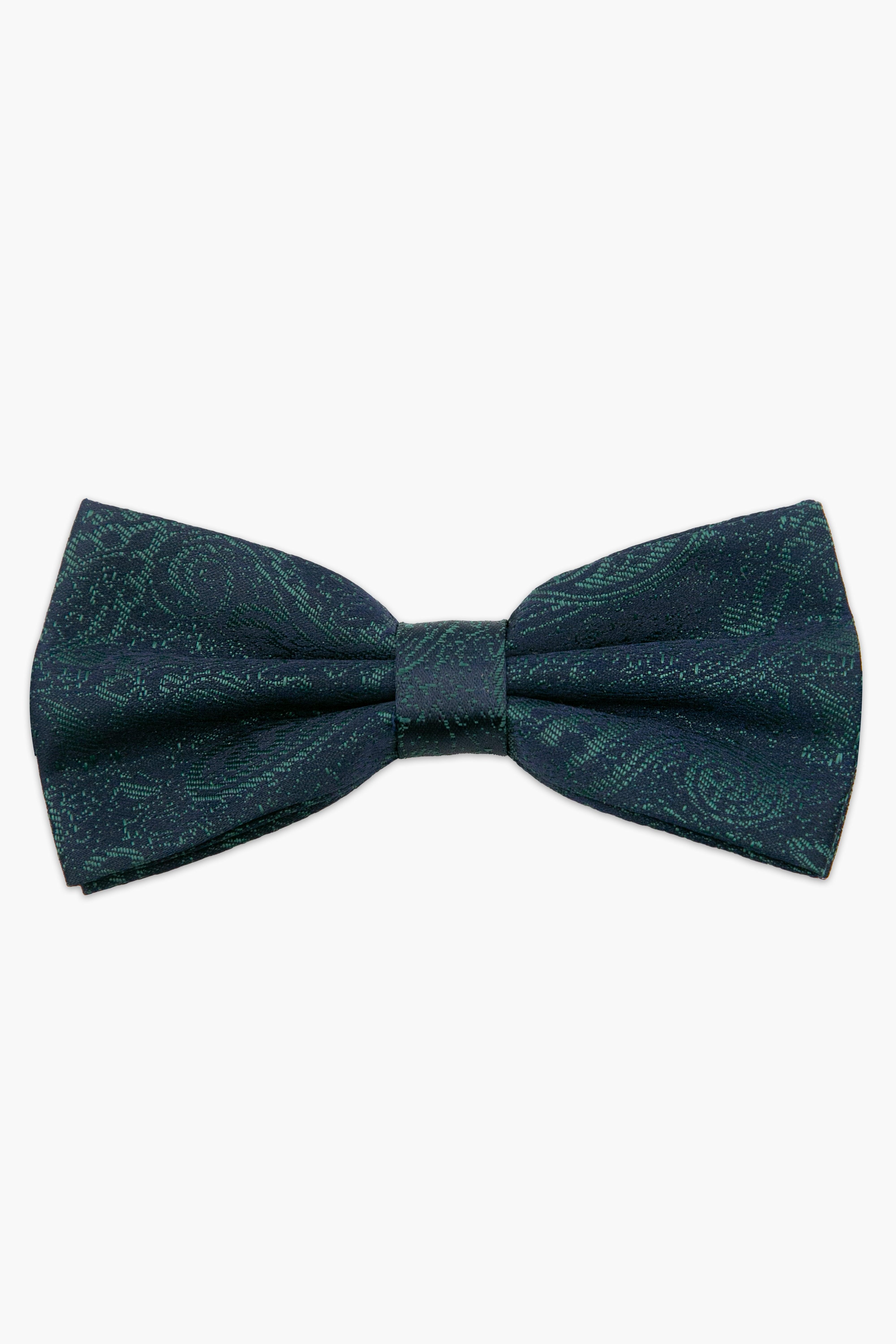 Men's Paisley Pre-Tied Dickie Bow Tie - Emerald Green Front Picture