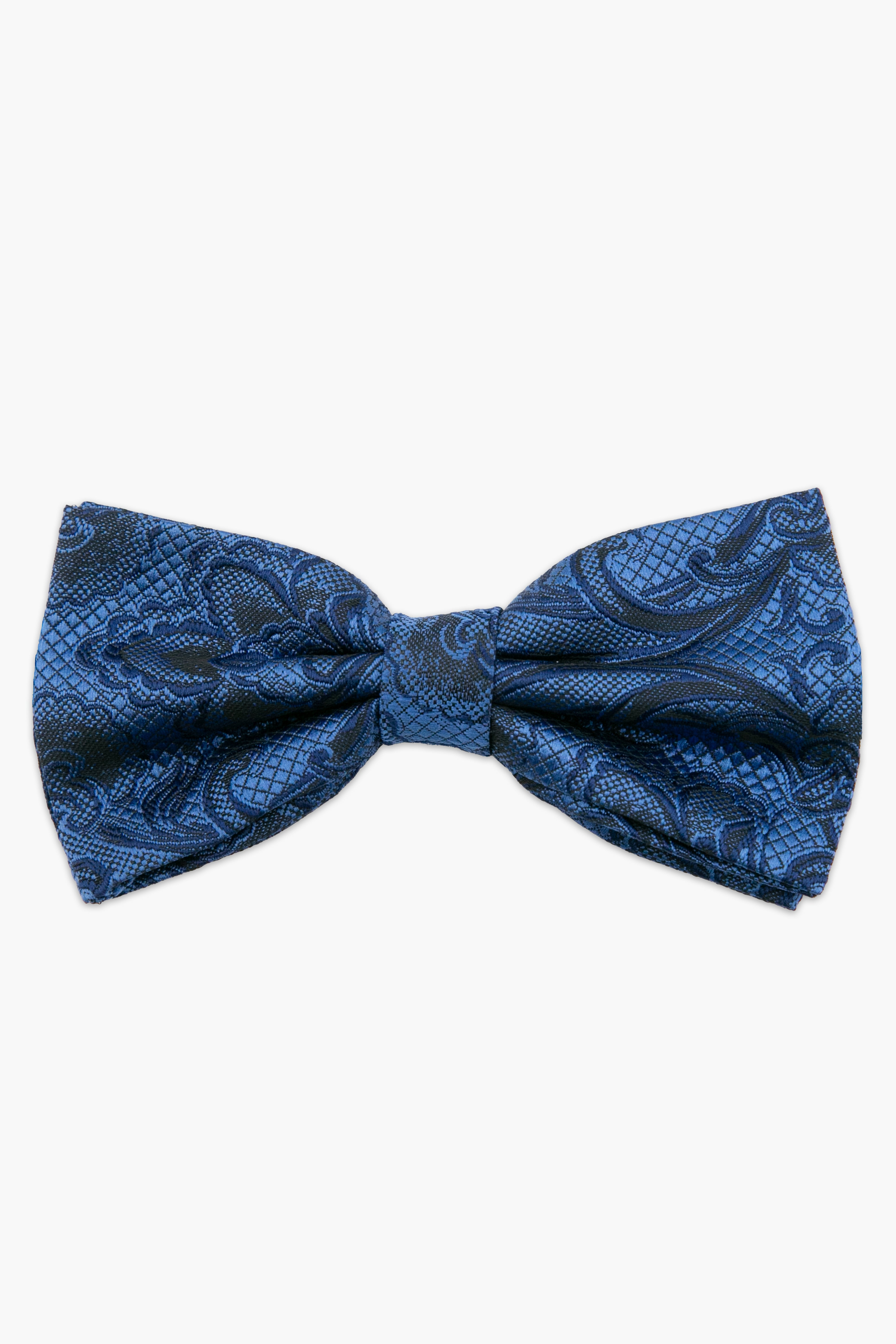 Men's Paisley Pre-Tied Dickie Bow Tie - Royal Blue Front Picture