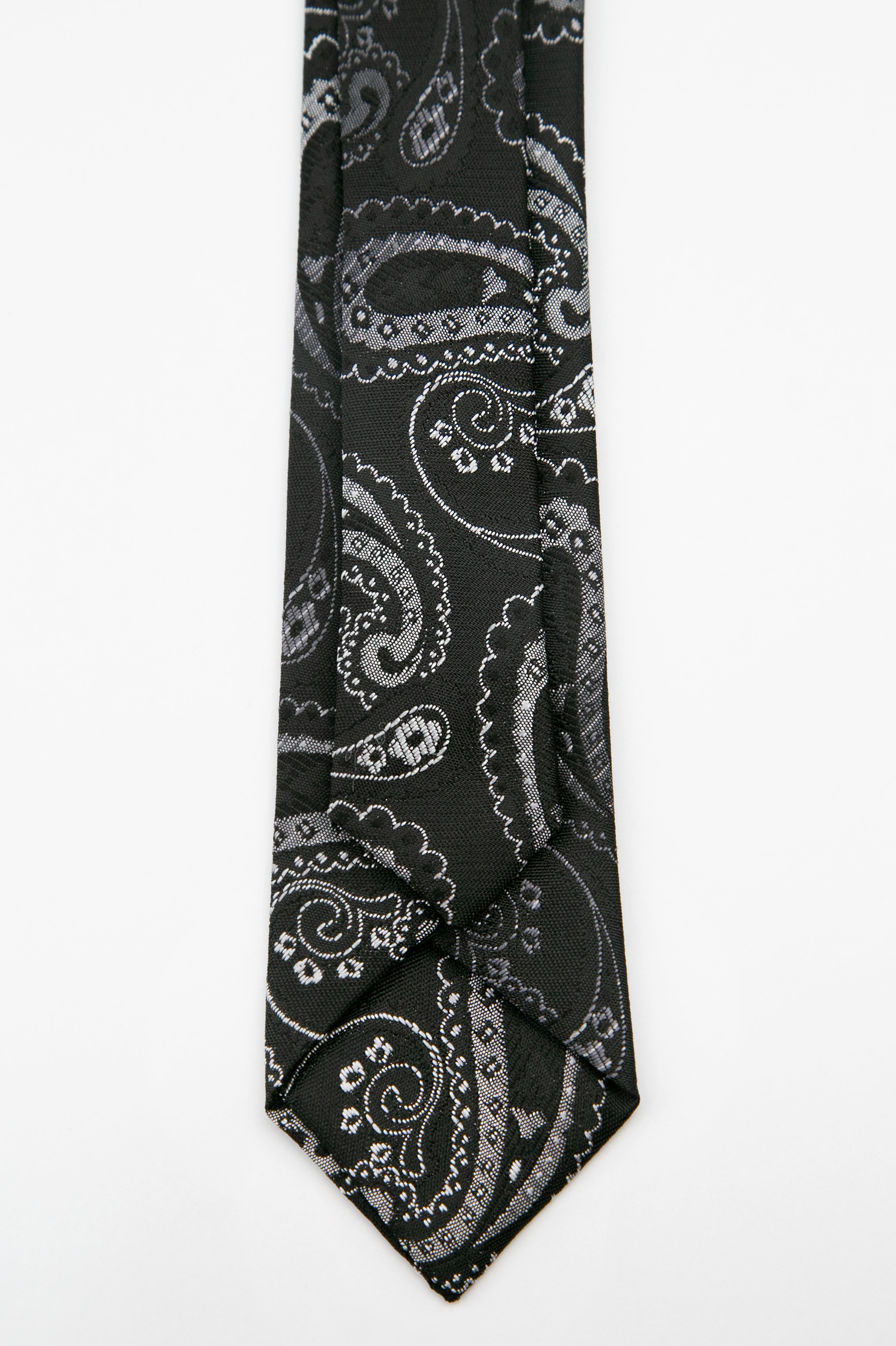Herren Paisley Slim Krawatte & Einstecktuch Set - Schwarz und Silber