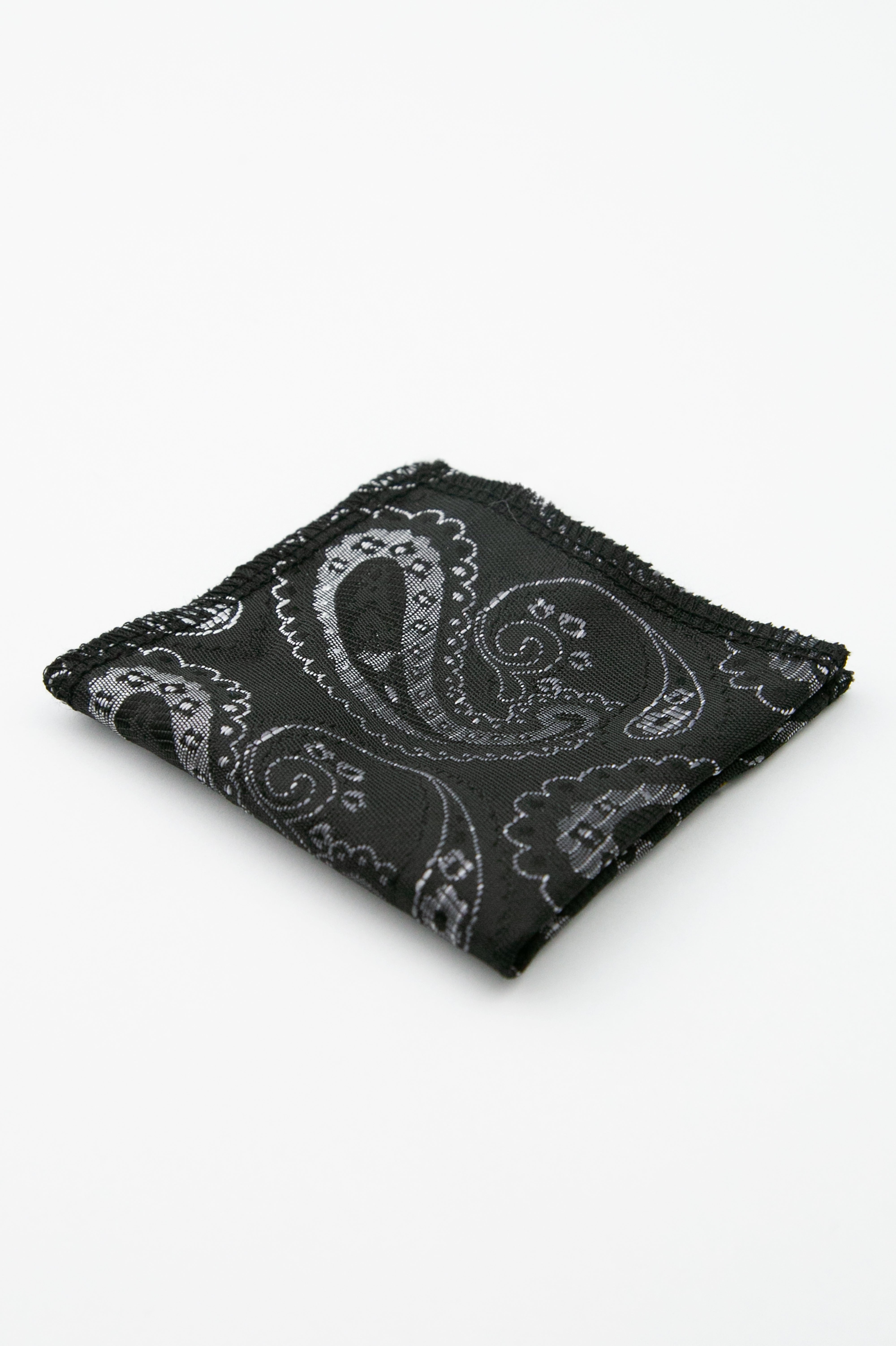 Herren Paisley Slim Krawatte & Einstecktuch Set - Schwarz und Silber