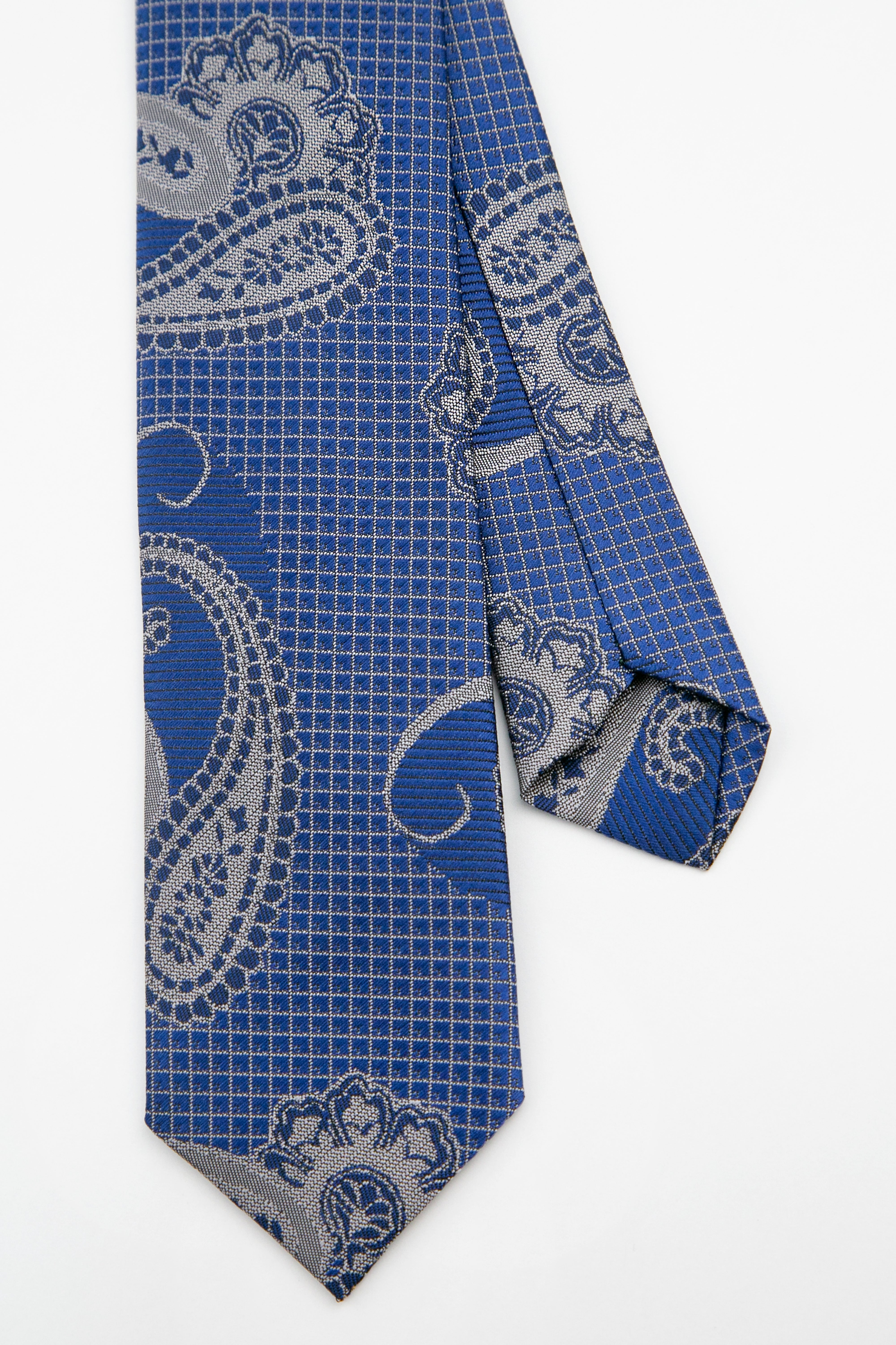 Men’s Paisley Slim Tie & Pocket Square Set - Midnight Blue Front and Back Picture