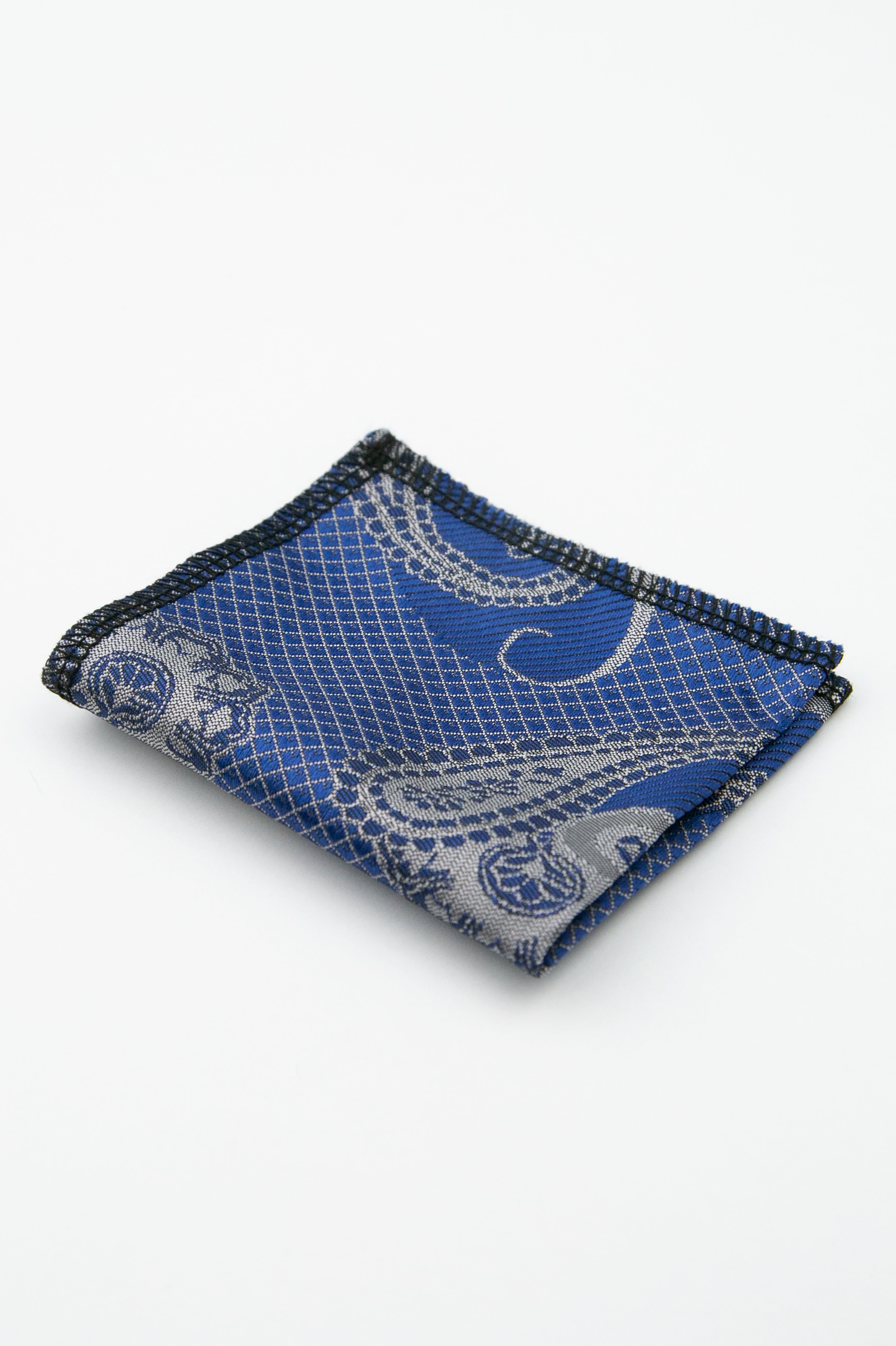 Men’s Paisley Slim Tie & Pocket Square Set - Midnight Blue Hanky Picture