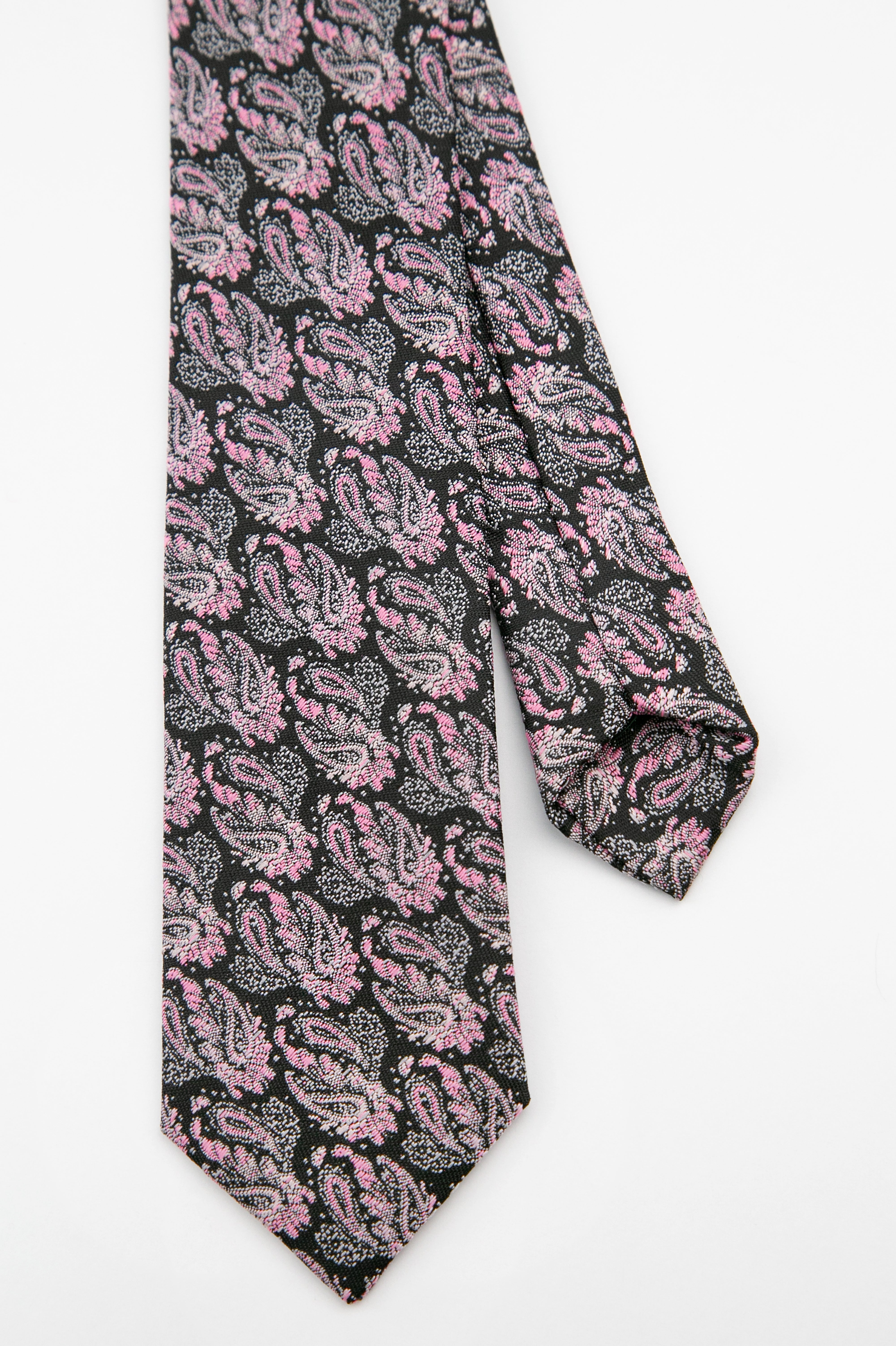Men’s Paisley Slim Tie & Pocket Square Set - Pink and Black