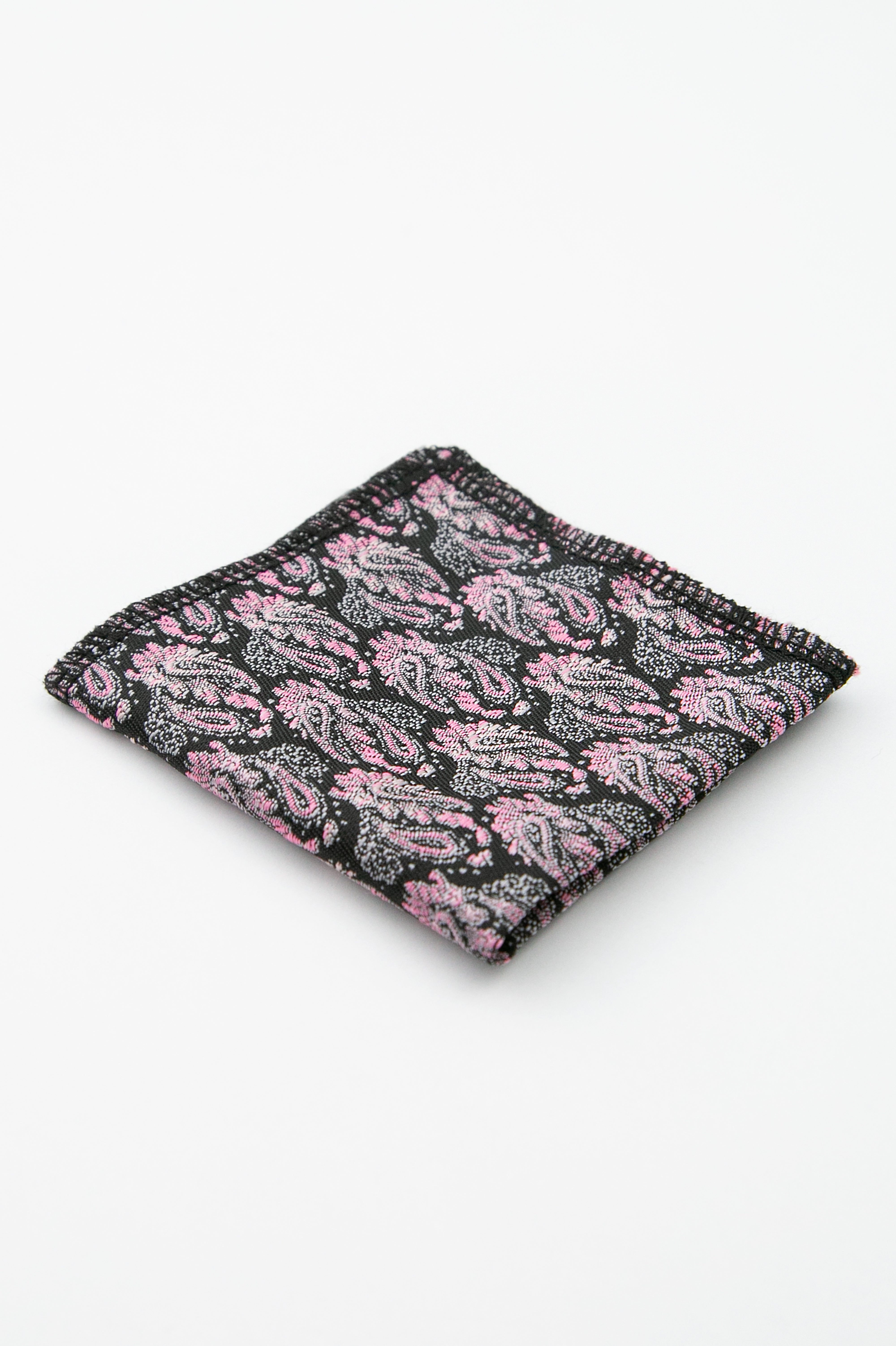 Men’s Paisley Slim Tie & Pocket Square Set - Pink and Black