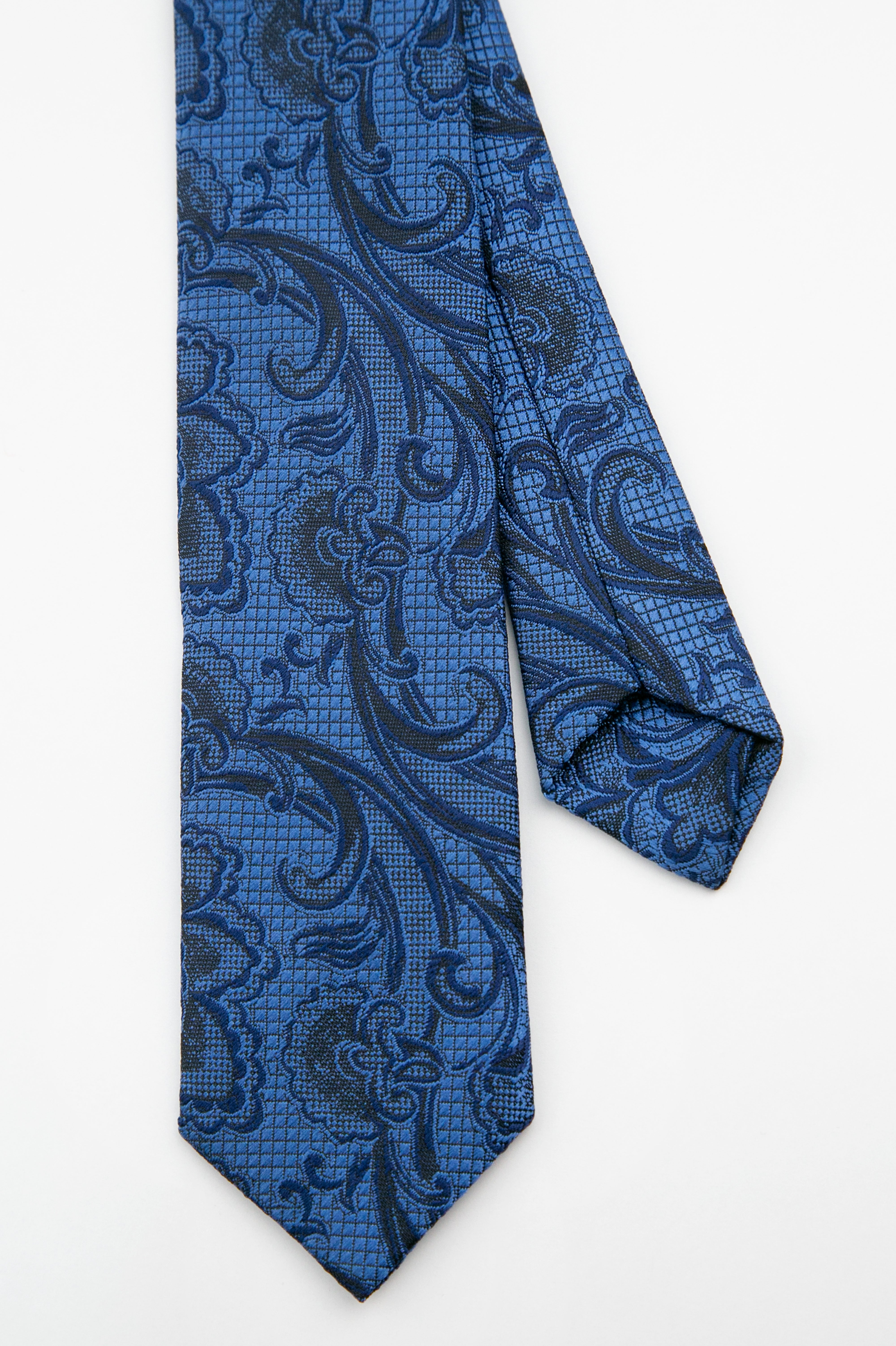 Men’s Paisley Slim Tie & Pocket Square Set - Royal Blue Front And Back Picture