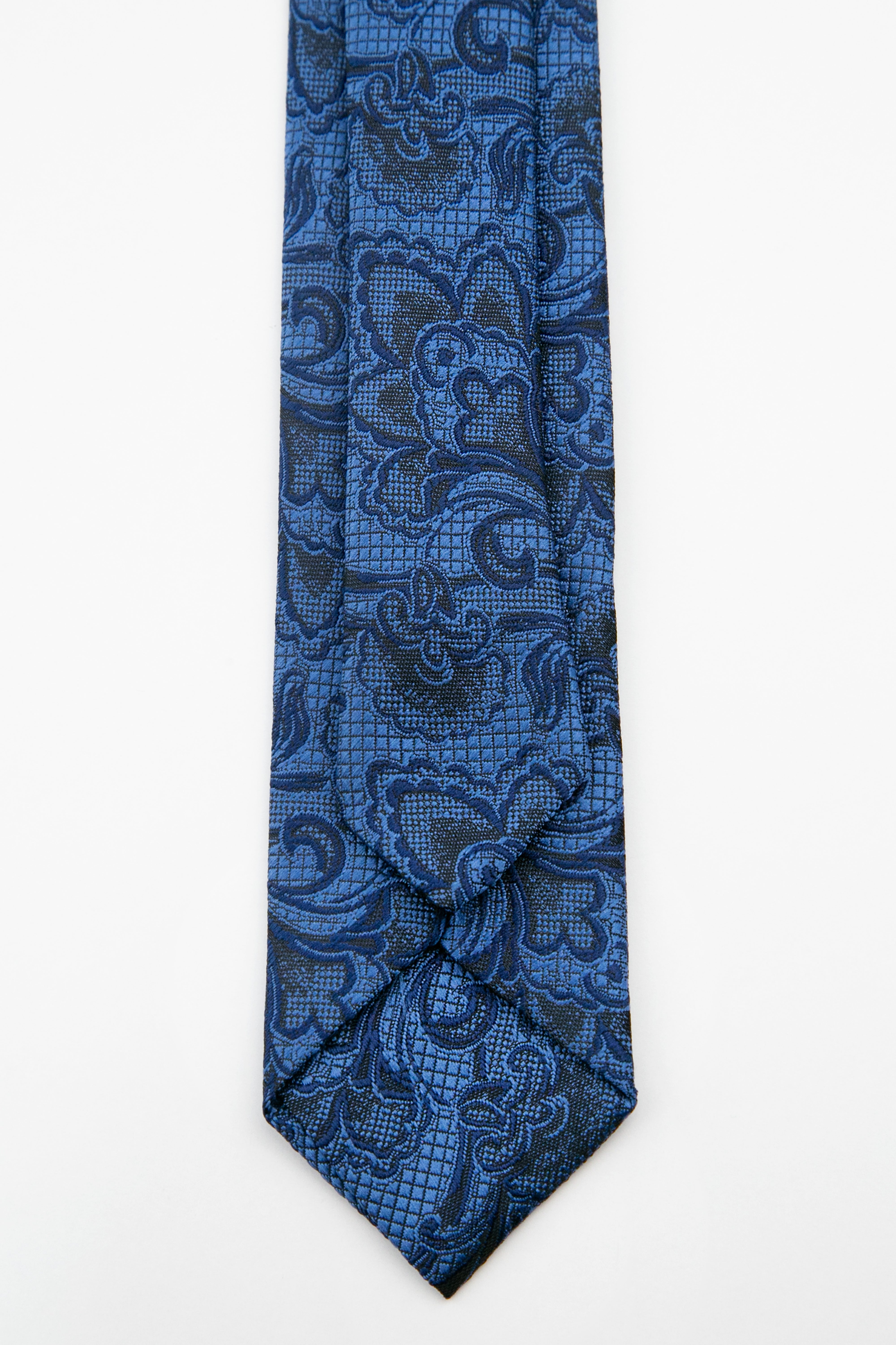 Men’s Paisley Slim Tie & Pocket Square Set - Royal Blue Back Picture