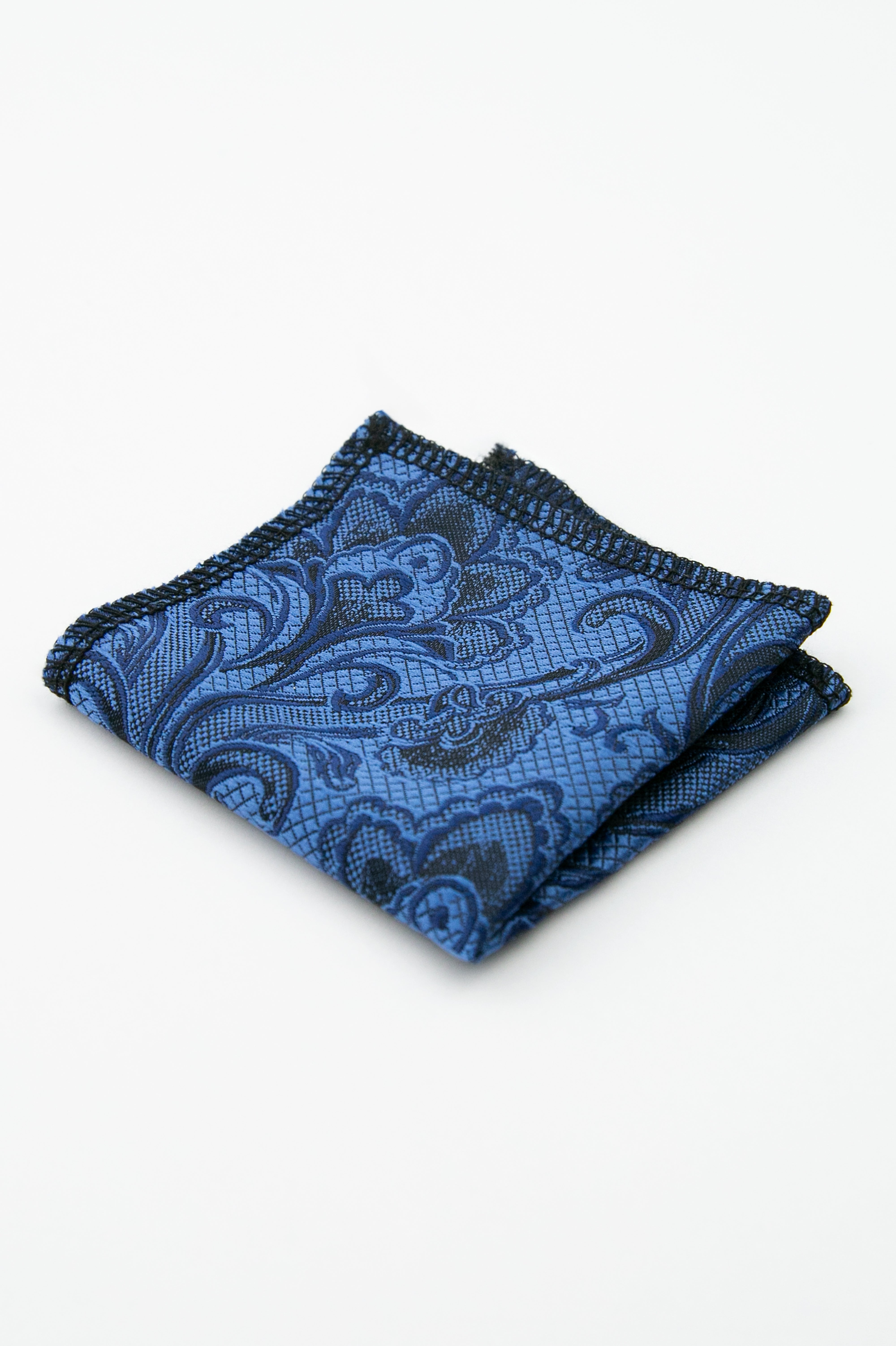 Men’s Paisley Slim Tie & Pocket Square Set - Royal Blue Hanky Picture