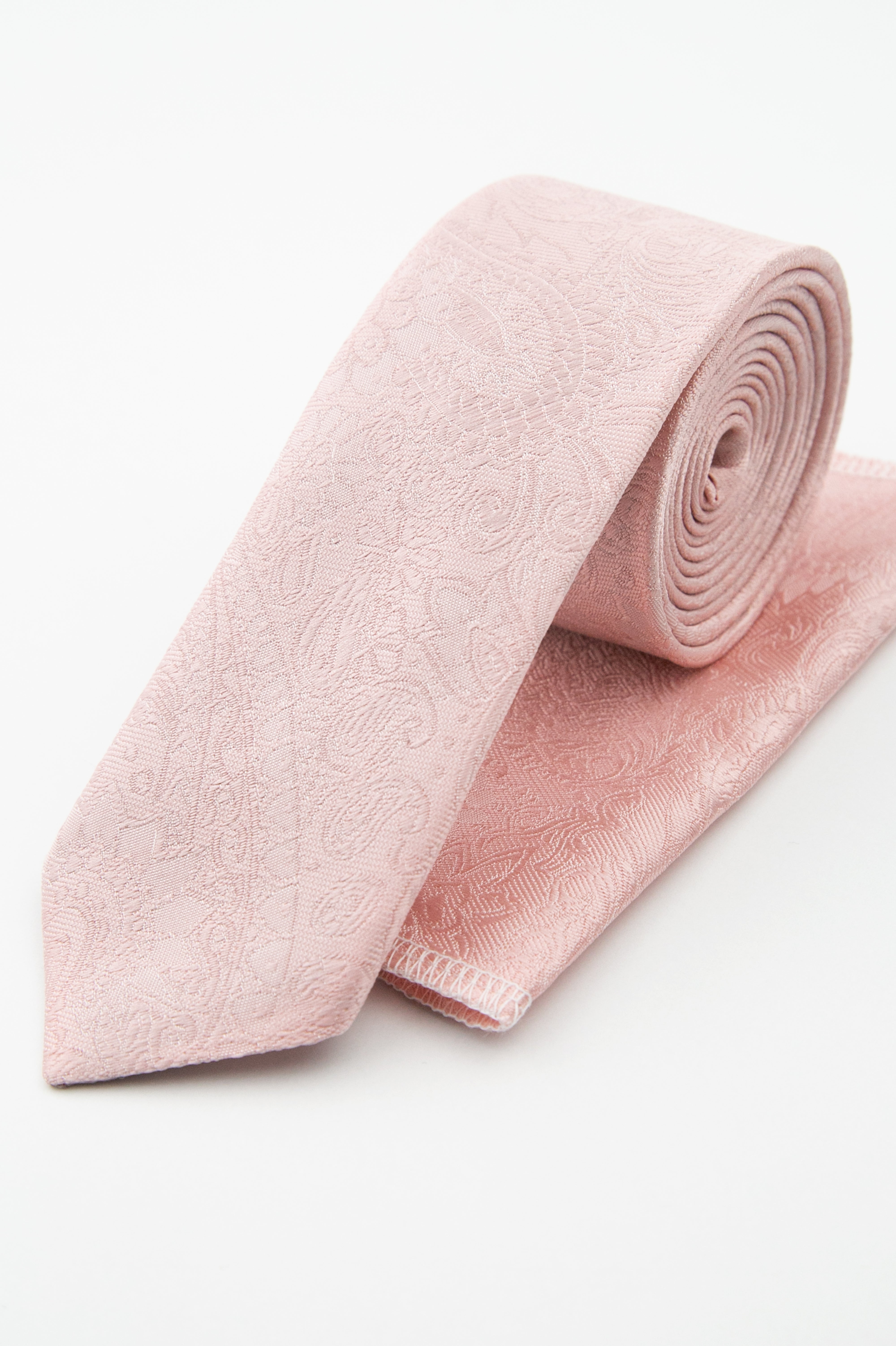Men’s Pastel Paisley Slim Tie & Pocket Square Set - Powder Pink Set Picture