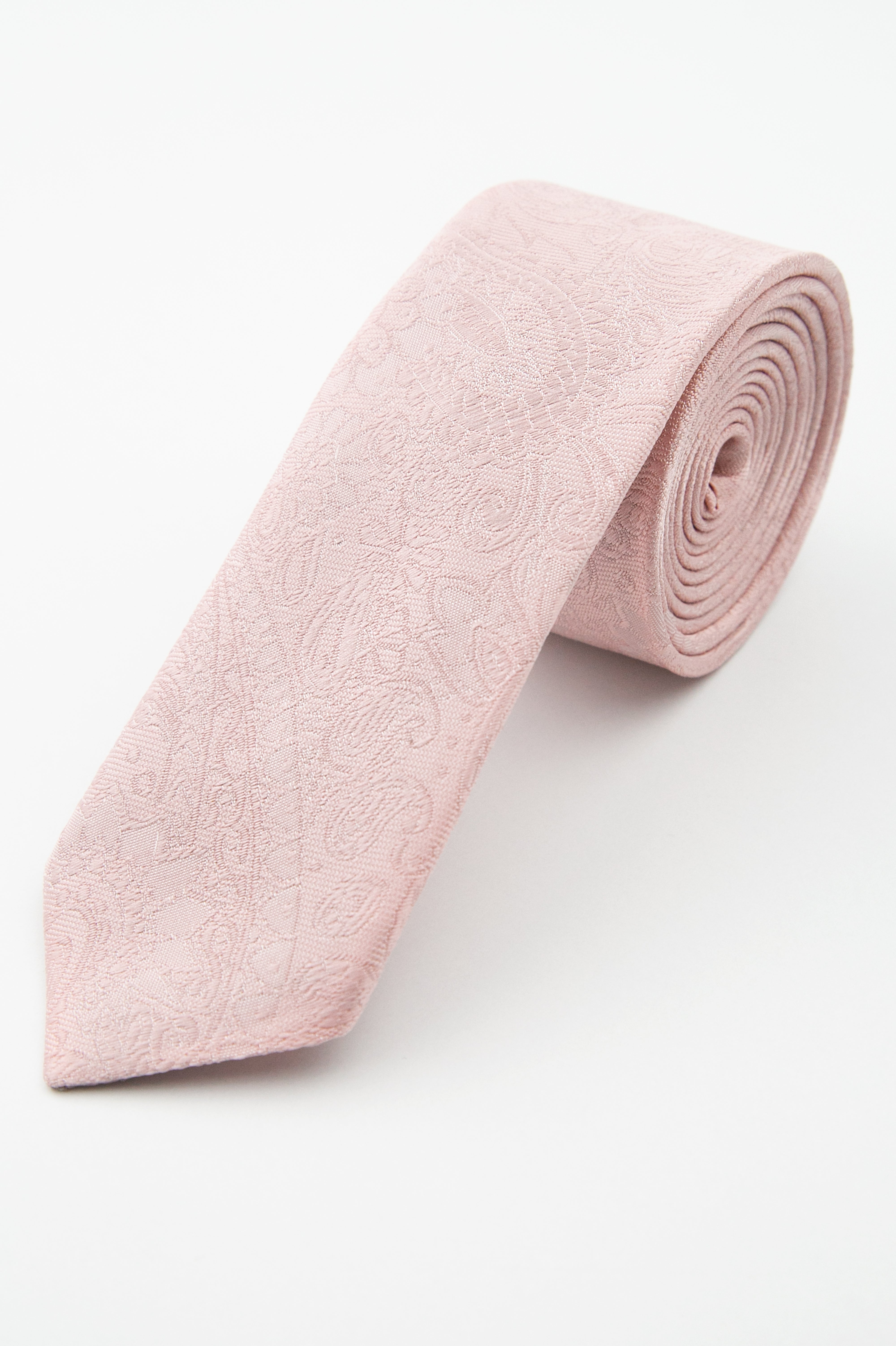 Men’s Pastel Paisley Slim Tie & Pocket Square Set - Powder Pink Tie Picture