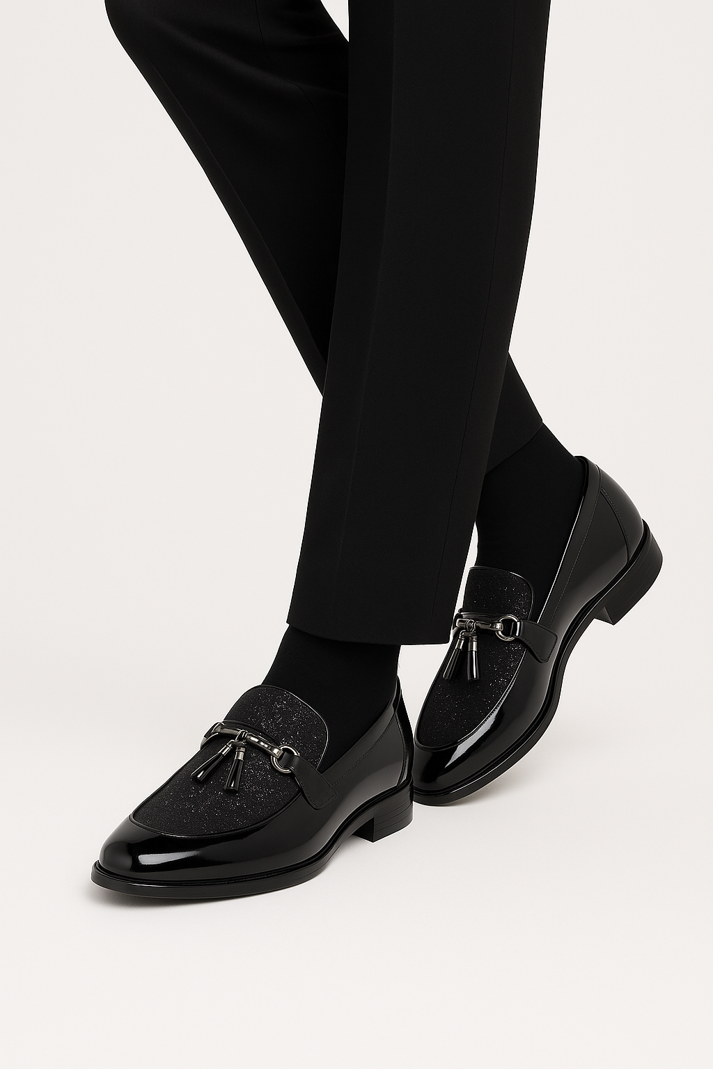 Men’s Patent Glitter Loafer Dress Shoes - SAVOY - Black Model Picture