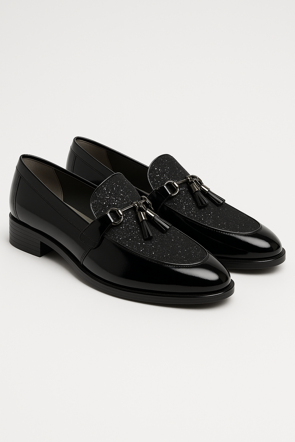 Men’s Patent Glitter Loafer Dress Shoes - SAVOY - Black Pair Side Picture