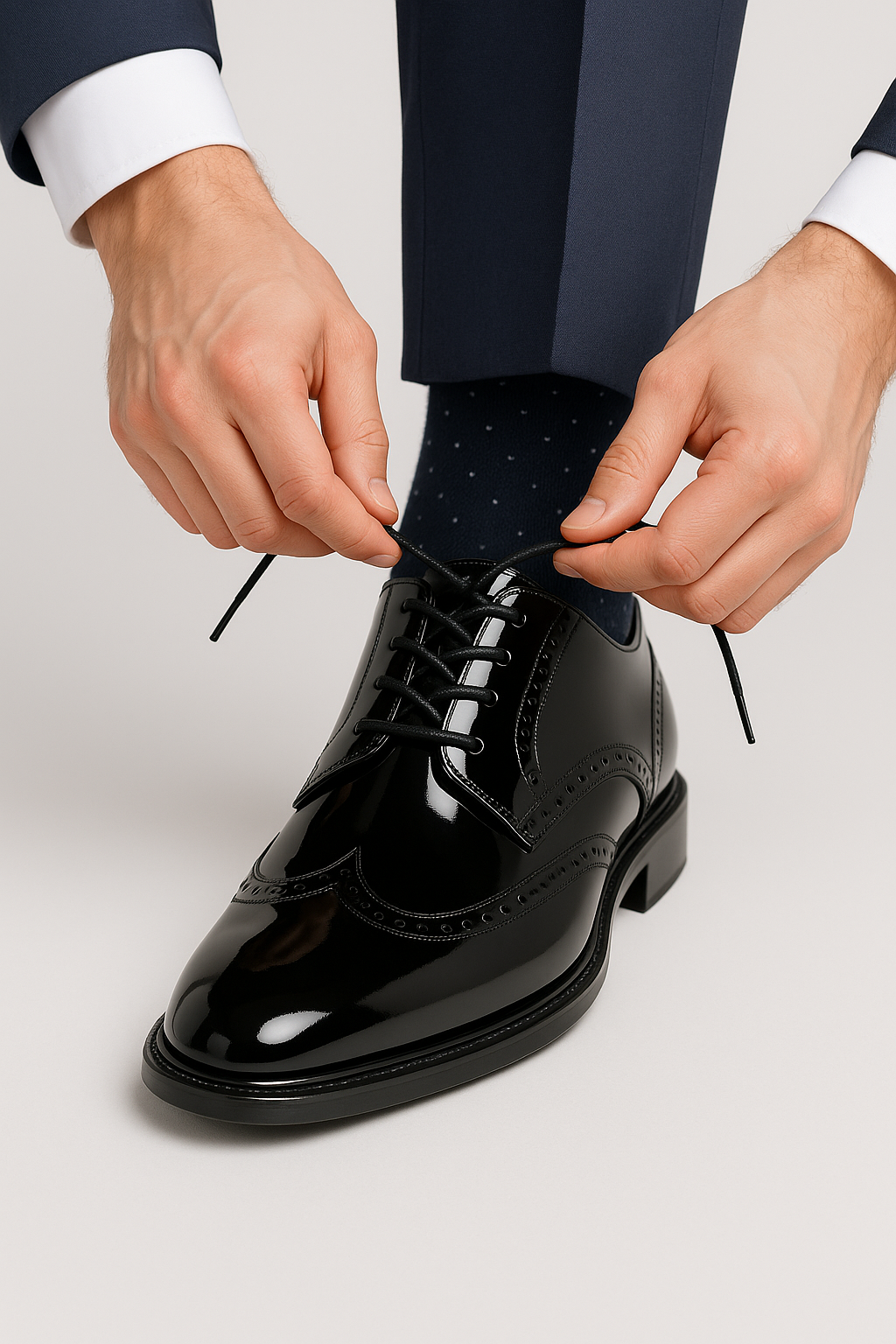 Men’s Patent Wingtip Brogue Derby Dress Shoes - Duke - Black Model Picture