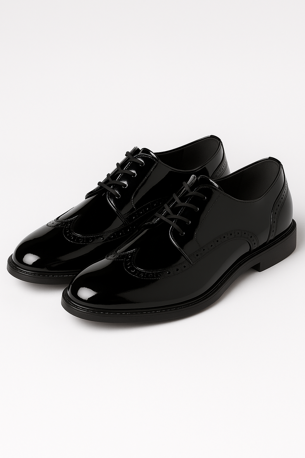 Men’s Patent Wingtip Brogue Derby Dress Shoes - Duke - Black Pair Side Picture