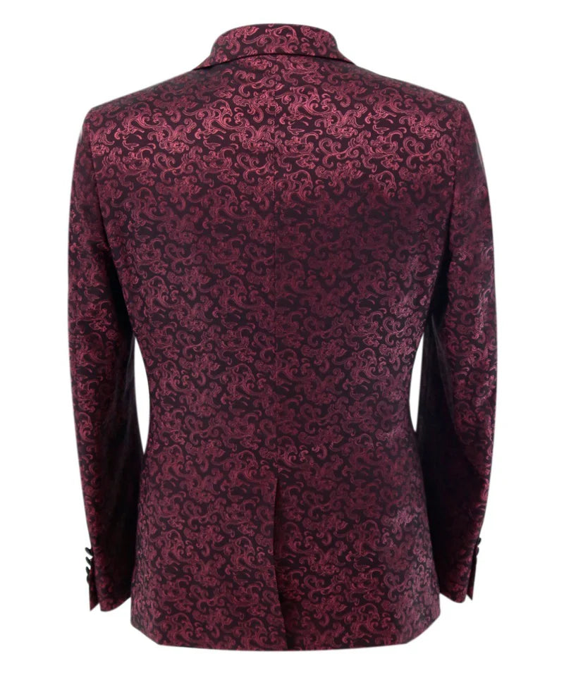 Men's Patterned Shimmer Tuxedo Suit - AARON - Burgundy