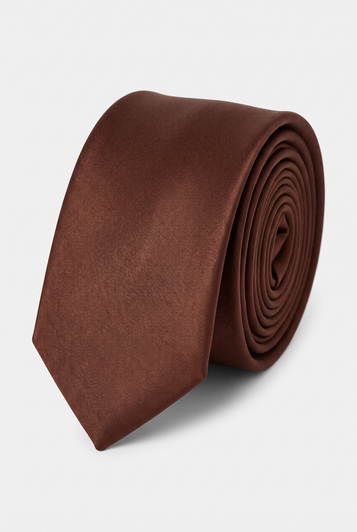 Brown satin tie and matching pocket square set