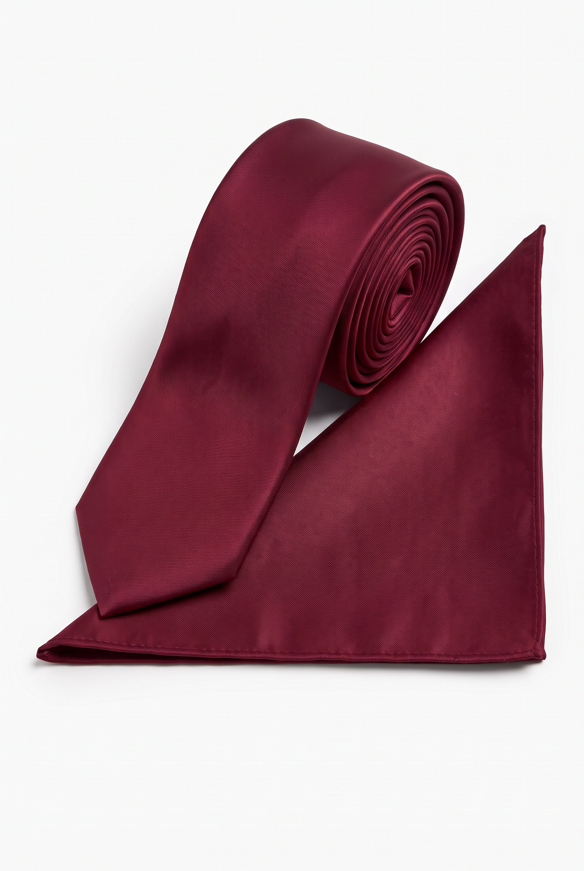 Erkek Slim Kravat ve Cep Mendili Seti - Bordo