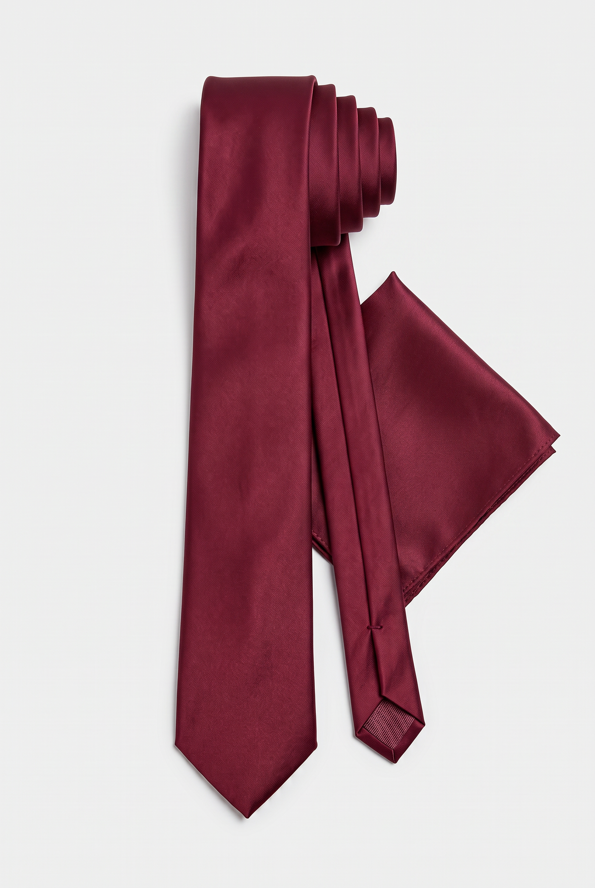 Erkek Slim Kravat ve Cep Mendili Seti - Bordo