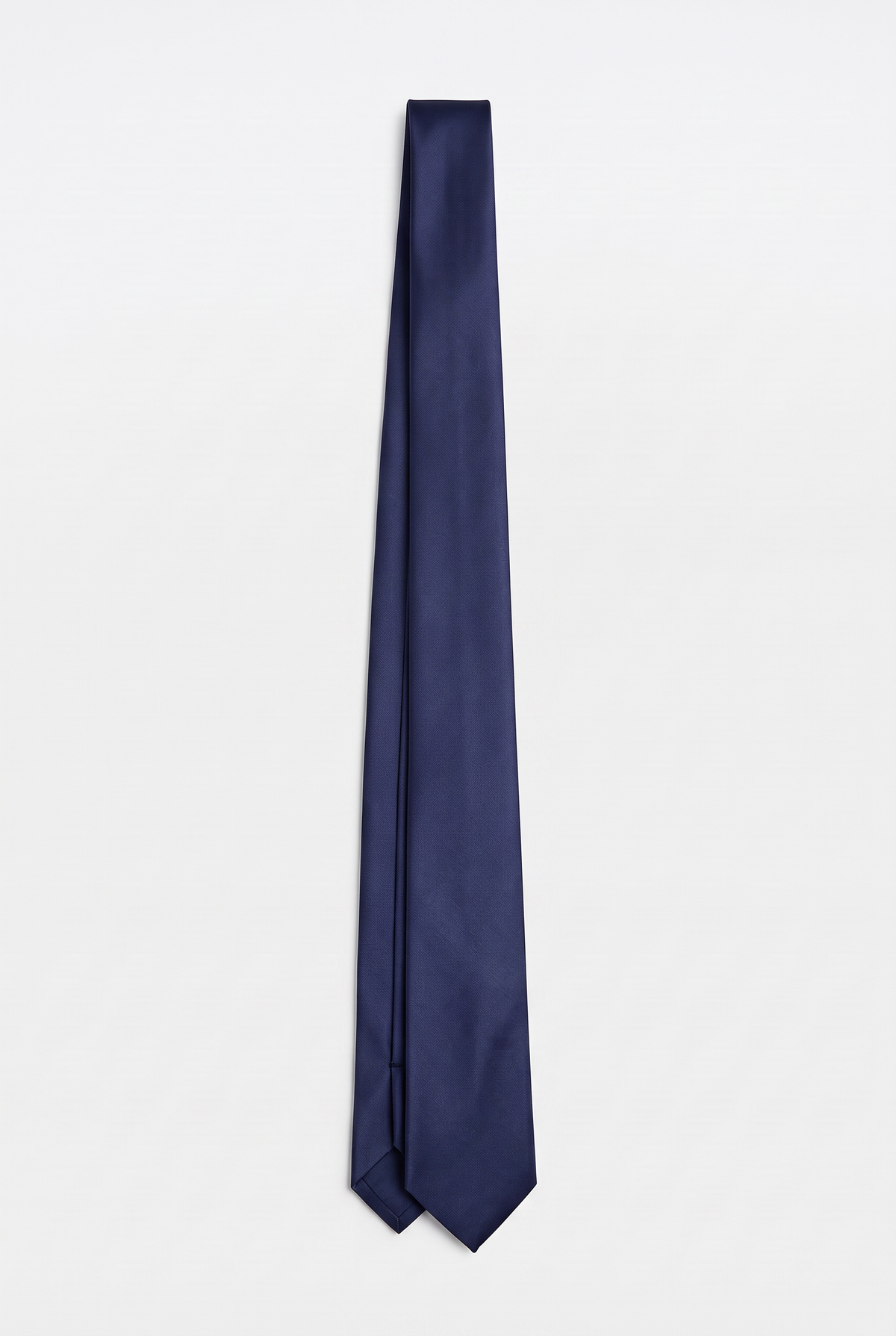 Navy satin men's necktie, full-length front view