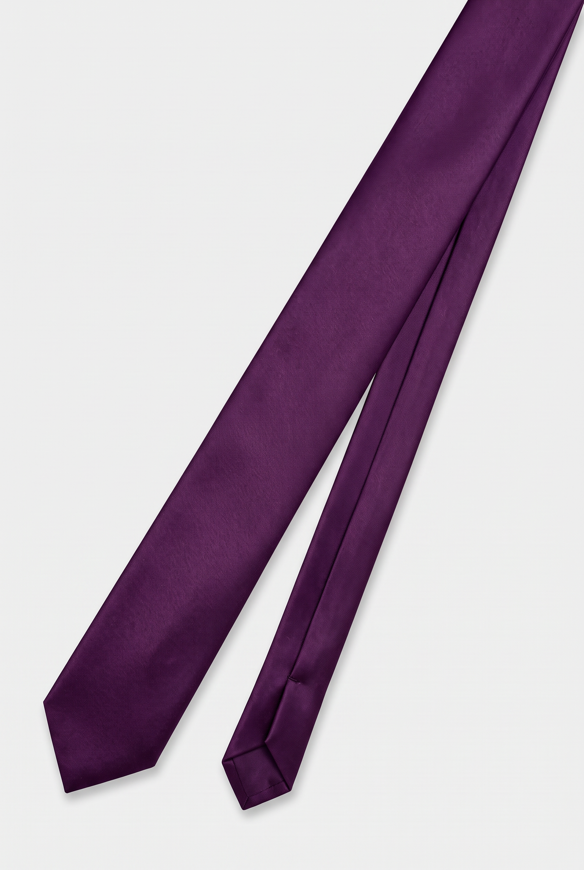 Purple satin men's necktie, full-length front view