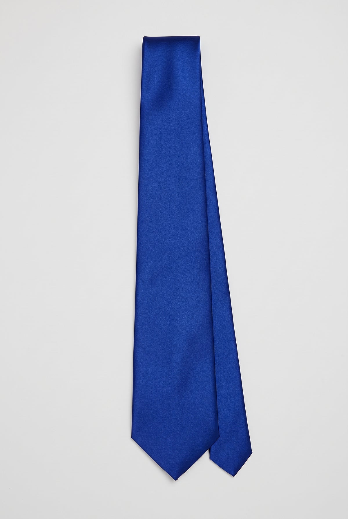 Royal Blue satin men's necktie, full-length front view